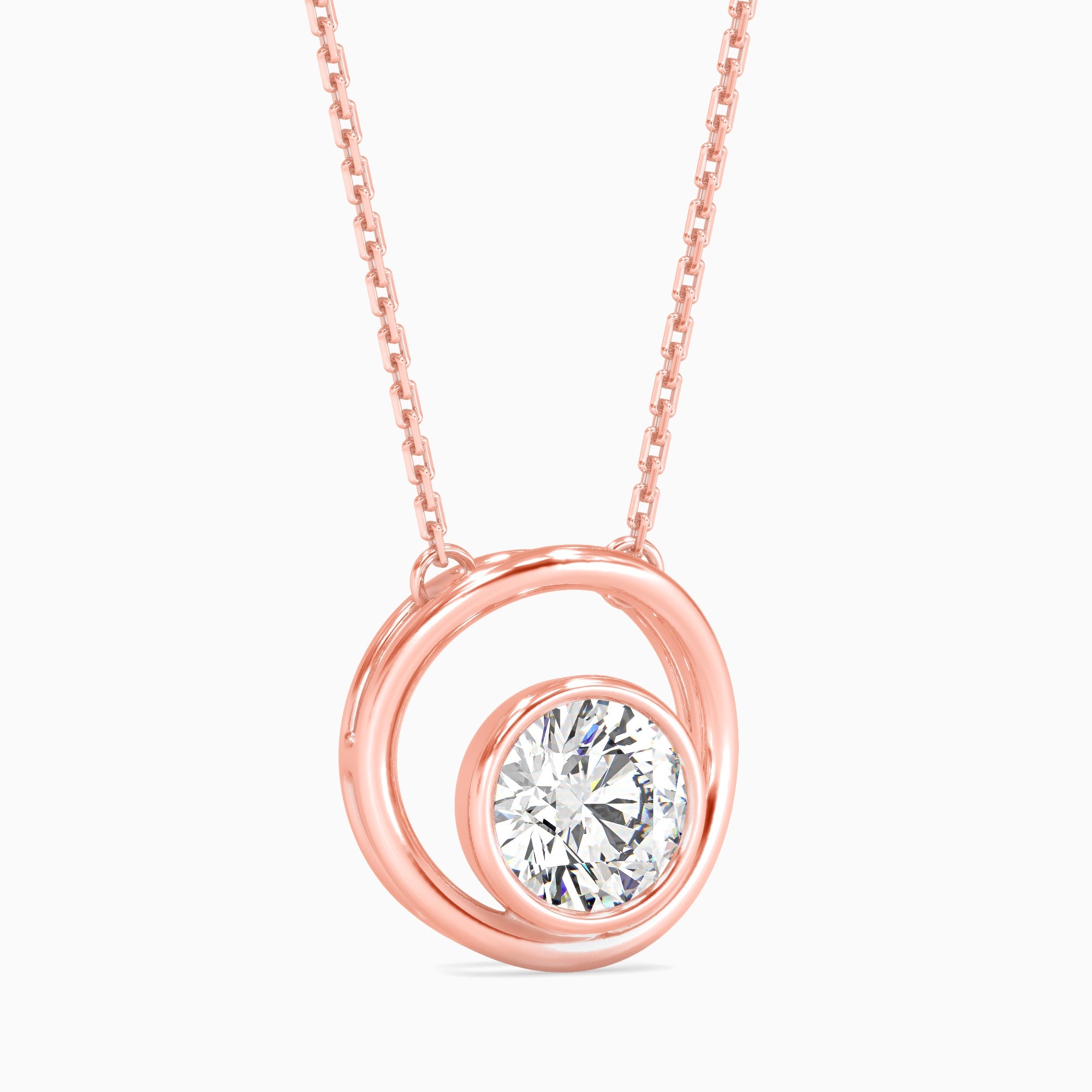 Round Brilliant Cut Lab-Grown Diamond Circle Pendant in Rose Gold