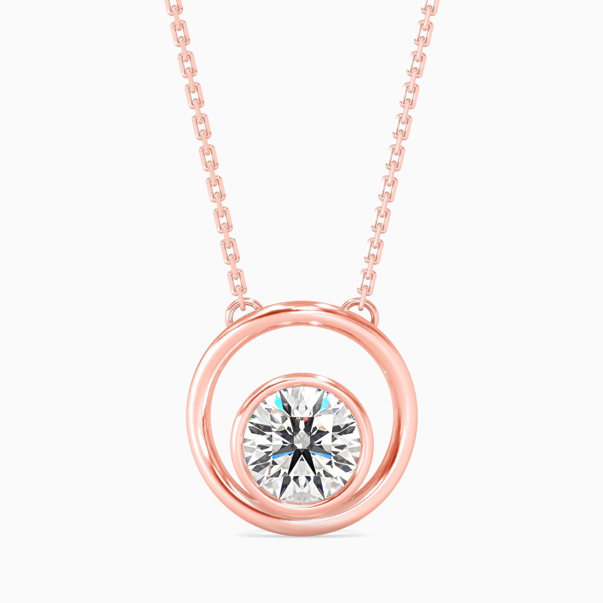 Round Brilliant Cut Lab-Grown Diamond Circle Pendant in Rose Gold