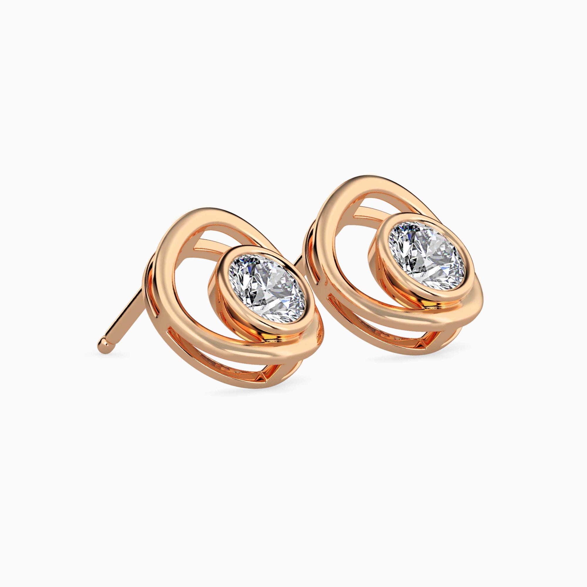 Round Brilliant Cut Lab-Grown Diamond Circle Stud Earrings in Rose Gold