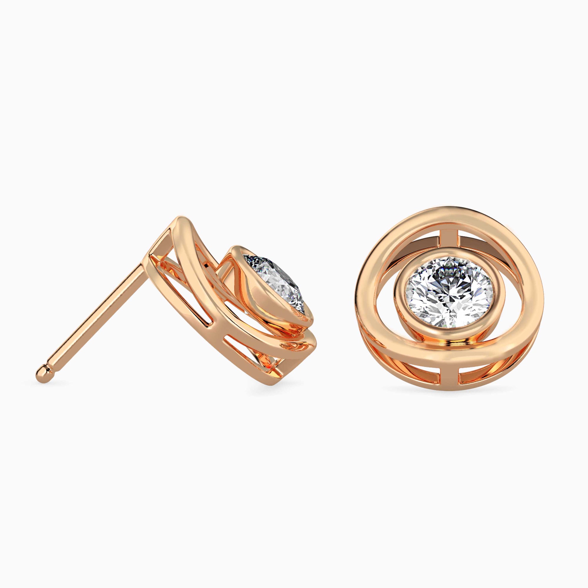 Round Brilliant Cut Lab-Grown Diamond Circle Stud Earrings in Rose Gold