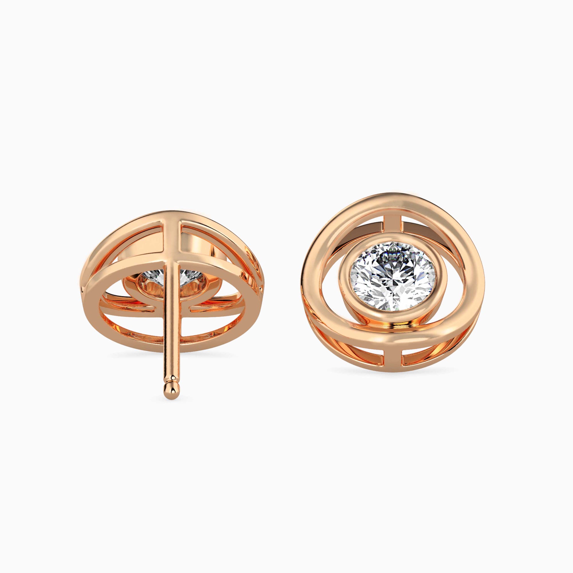 Round Brilliant Cut Lab-Grown Diamond Circle Stud Earrings in Rose Gold