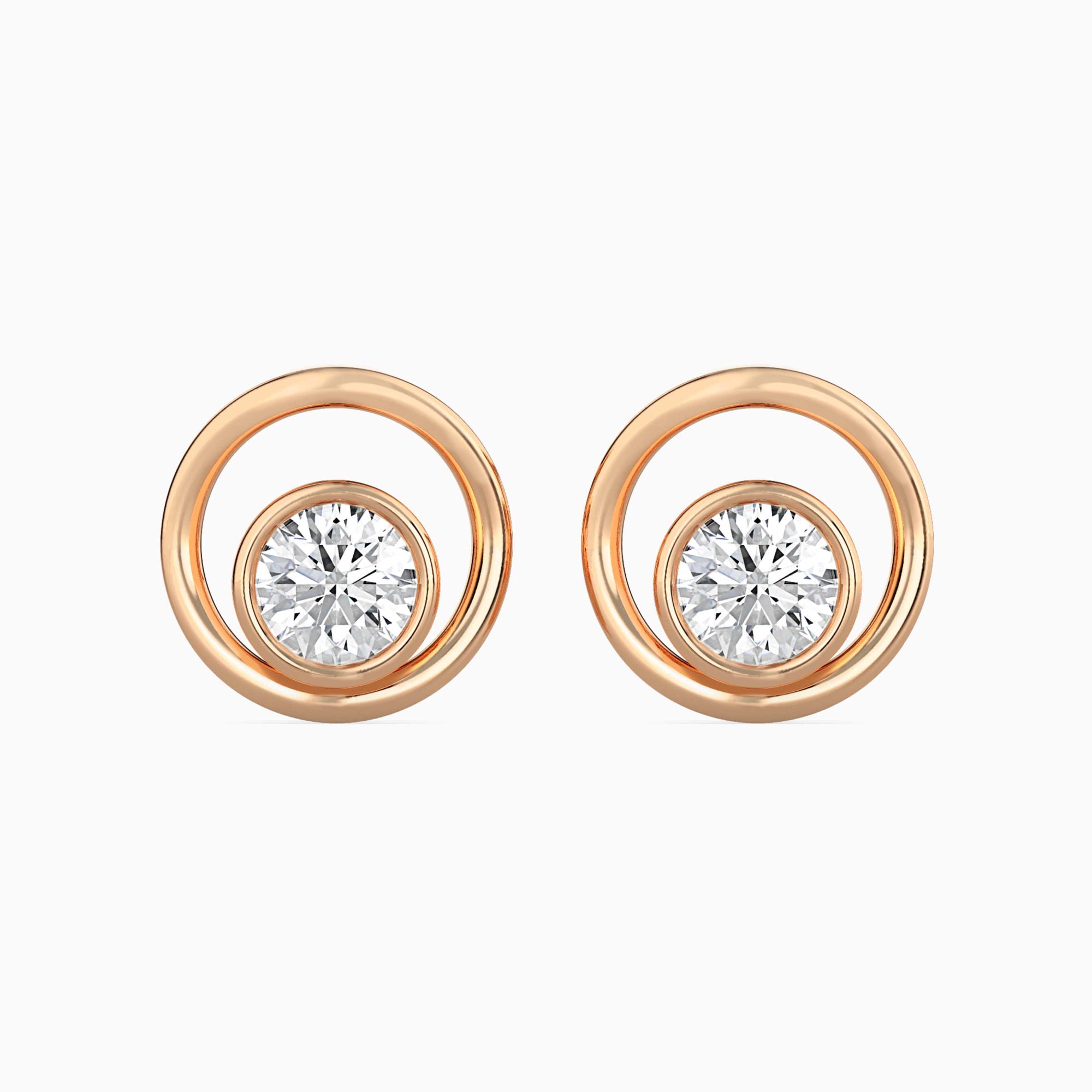 Round Brilliant Cut Lab-Grown Diamond Circle Stud Earrings in Rose Gold