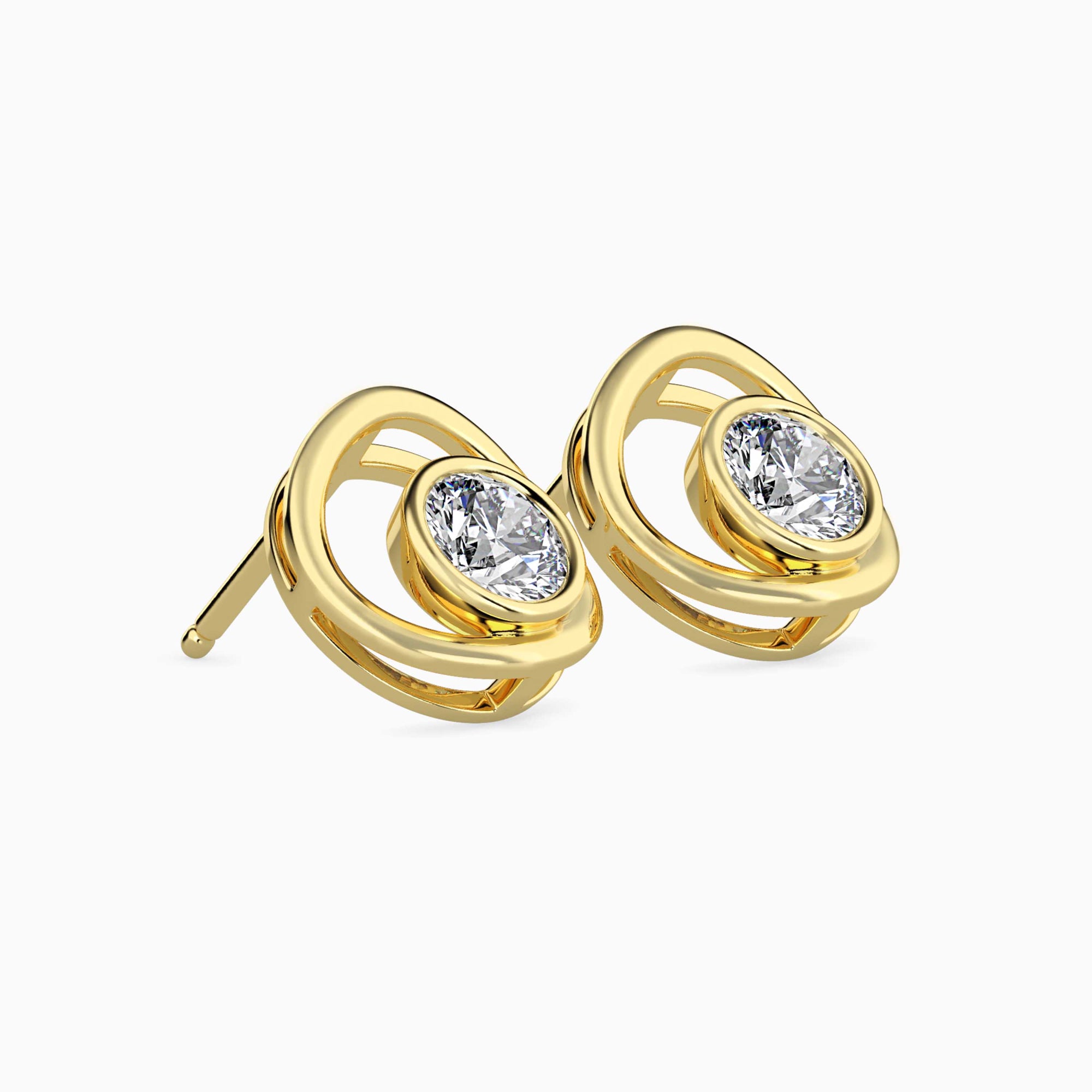 Round Brilliant Cut Lab-Grown Diamond Circle Stud Earrings in Yellow Gold