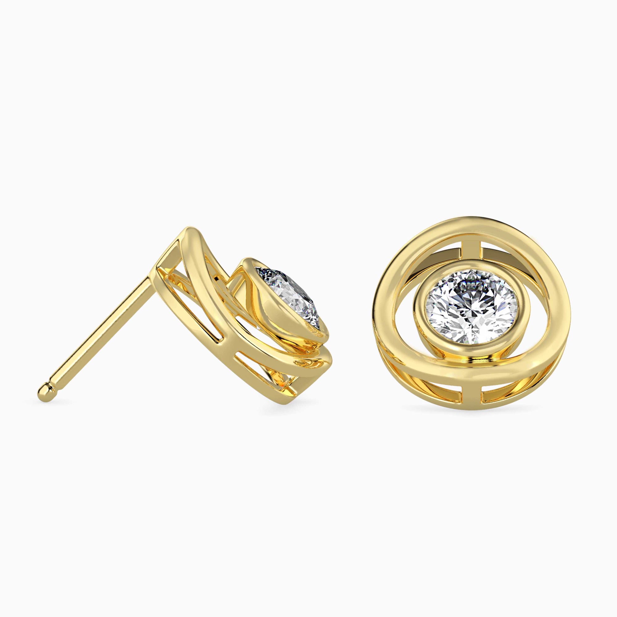 Round Brilliant Cut Lab-Grown Diamond Circle Stud Earrings in Yellow Gold