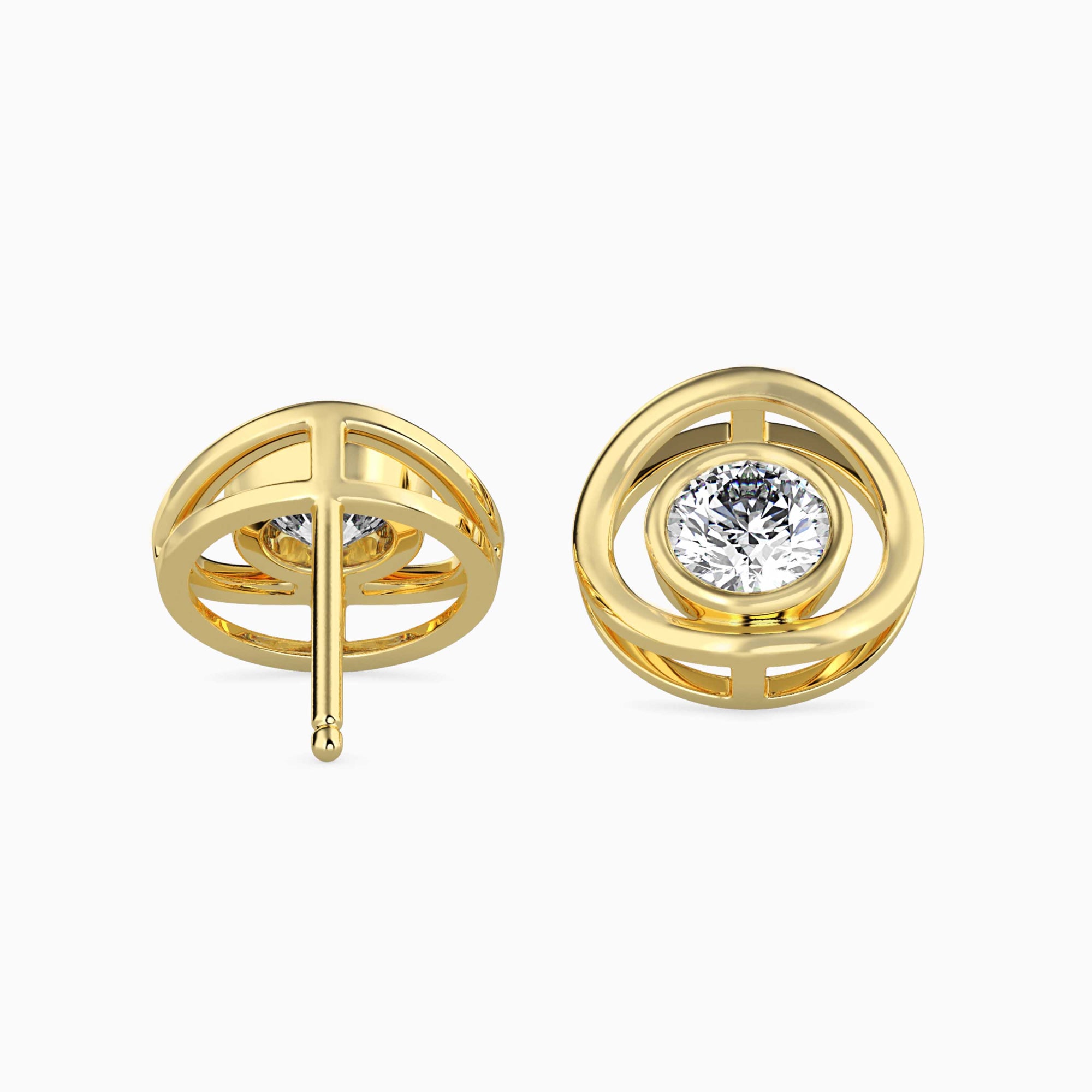 Round Brilliant Cut Lab-Grown Diamond Circle Stud Earrings in Yellow Gold