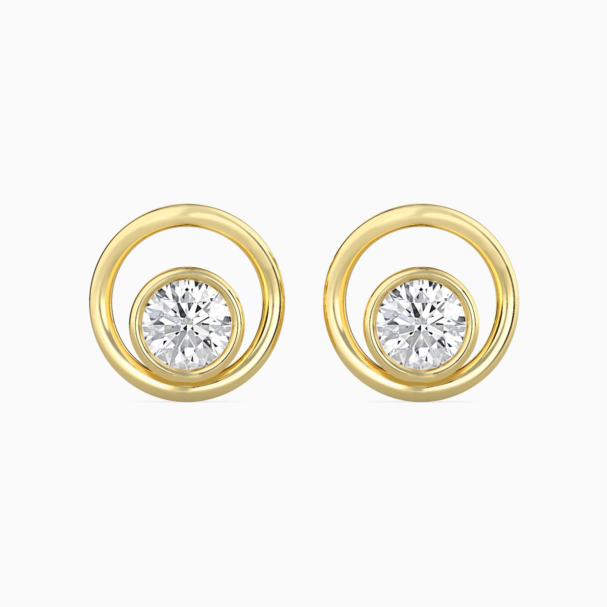 Round Brilliant Cut Lab-Grown Diamond Circle Stud Earrings in Yellow Gold