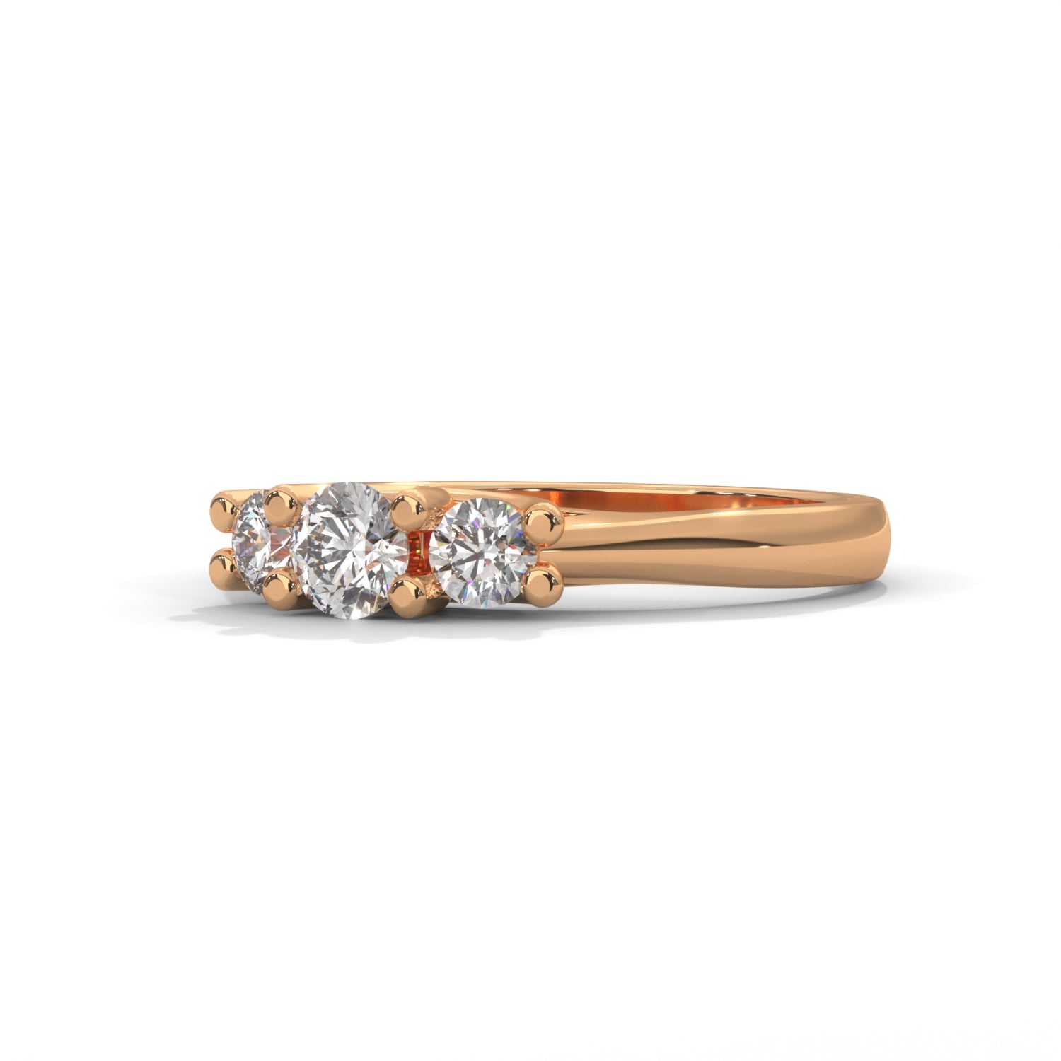 Round Brilliant Cut Lab-Grown Diamond Classic Three-Stone Engagement Ring in Rose Gold