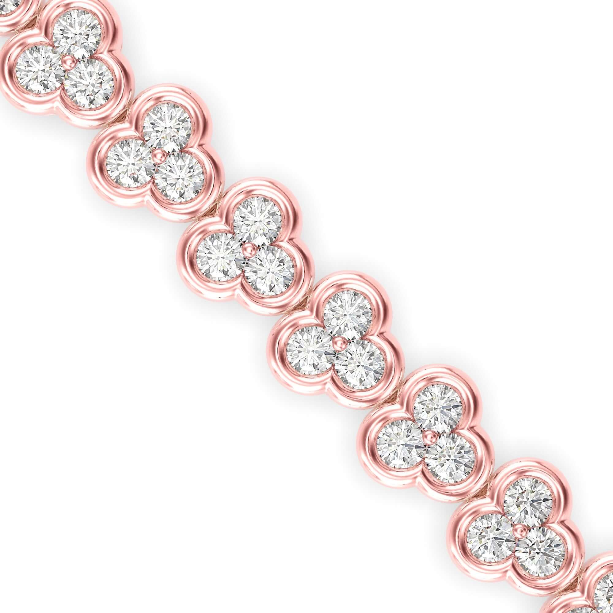 Round Brilliant Cut Lab-Grown Diamond Clover Cluster Tennis Bracelet in Rose Gold