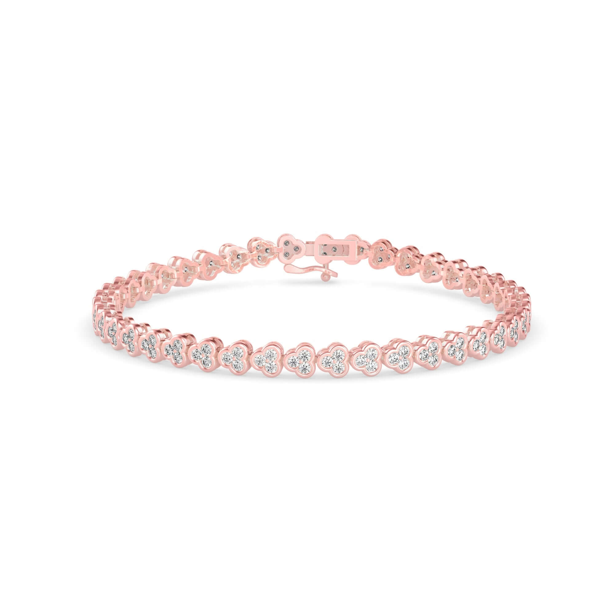 Round Brilliant Cut Lab-Grown Diamond Clover Cluster Tennis Bracelet in Rose Gold