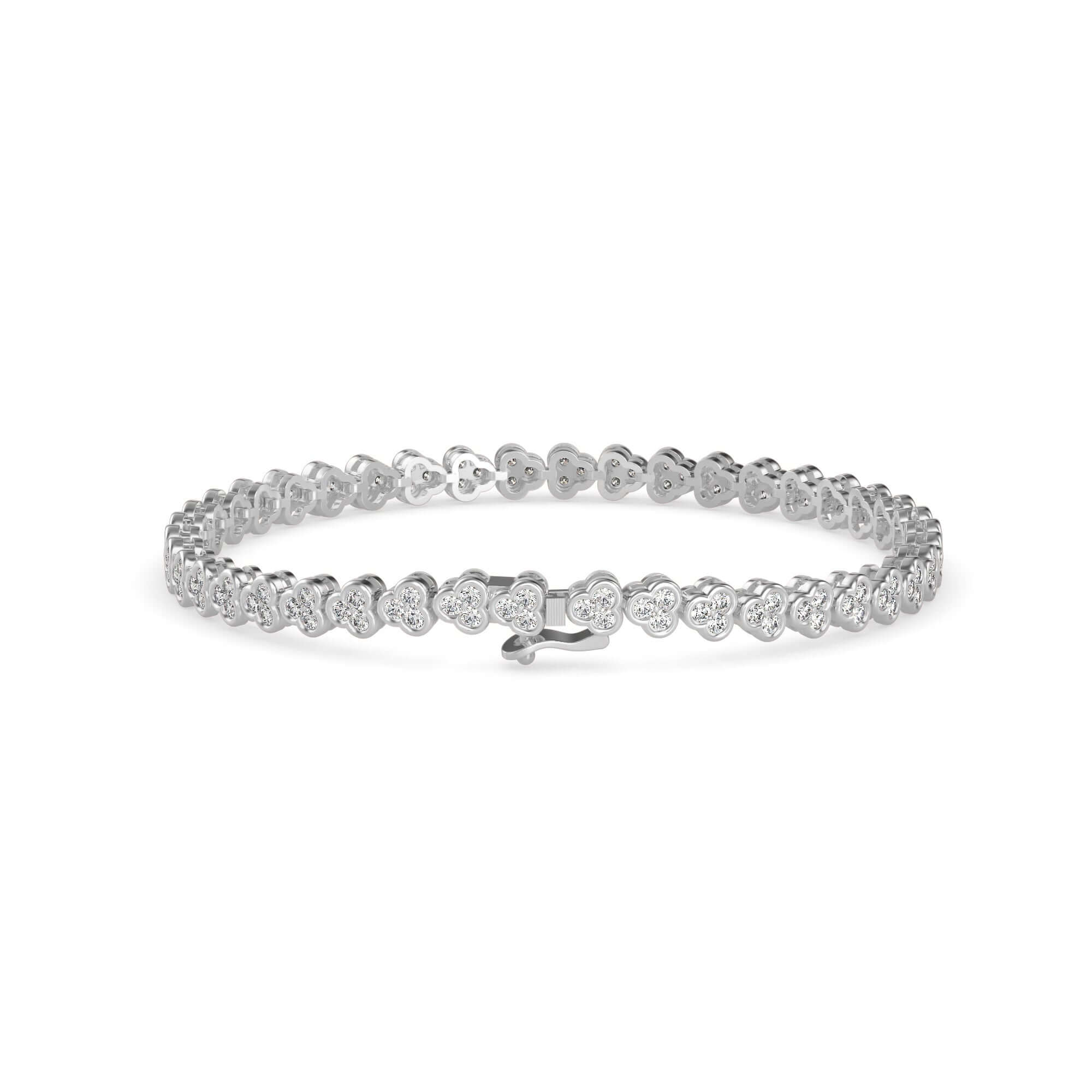 Round Brilliant Cut Lab-Grown Diamond Clover Cluster Tennis Bracelet in White Gold