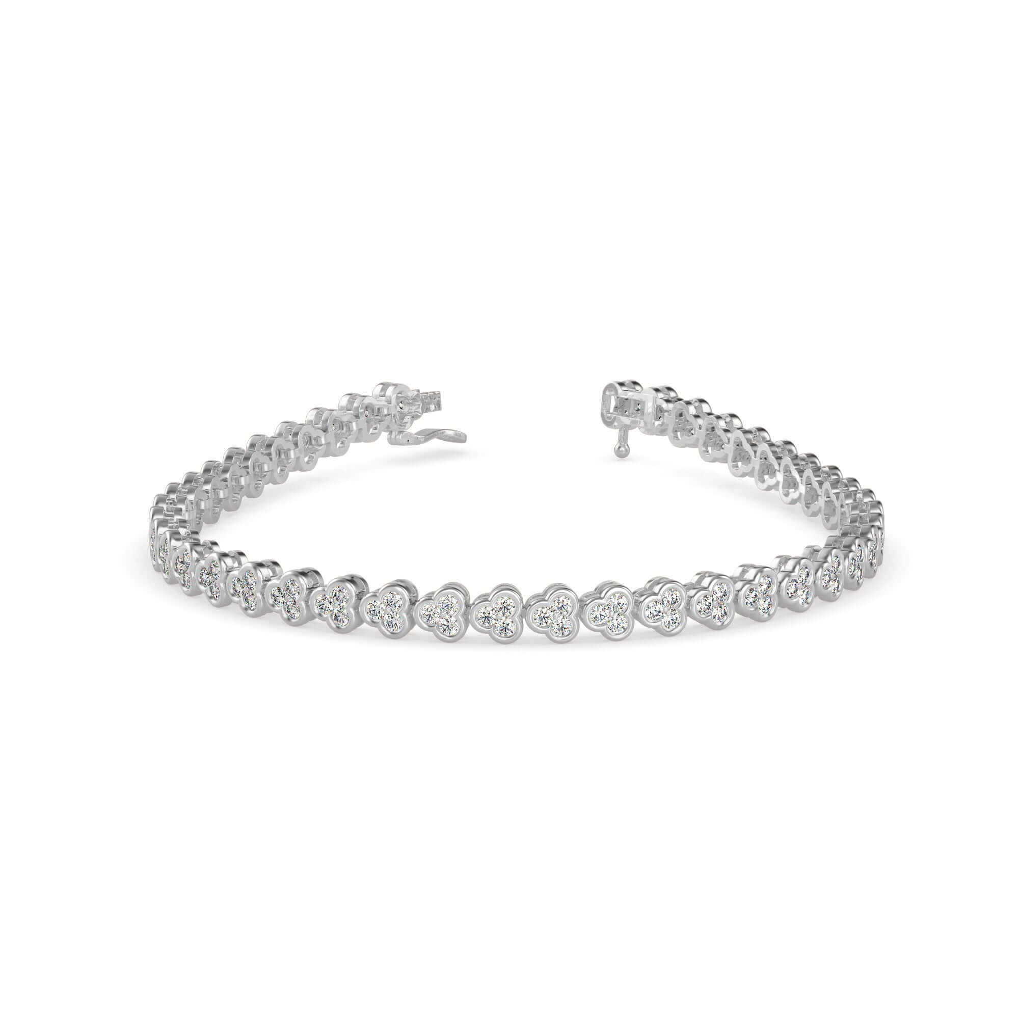 Round Brilliant Cut Lab-Grown Diamond Clover Cluster Tennis Bracelet in White Gold