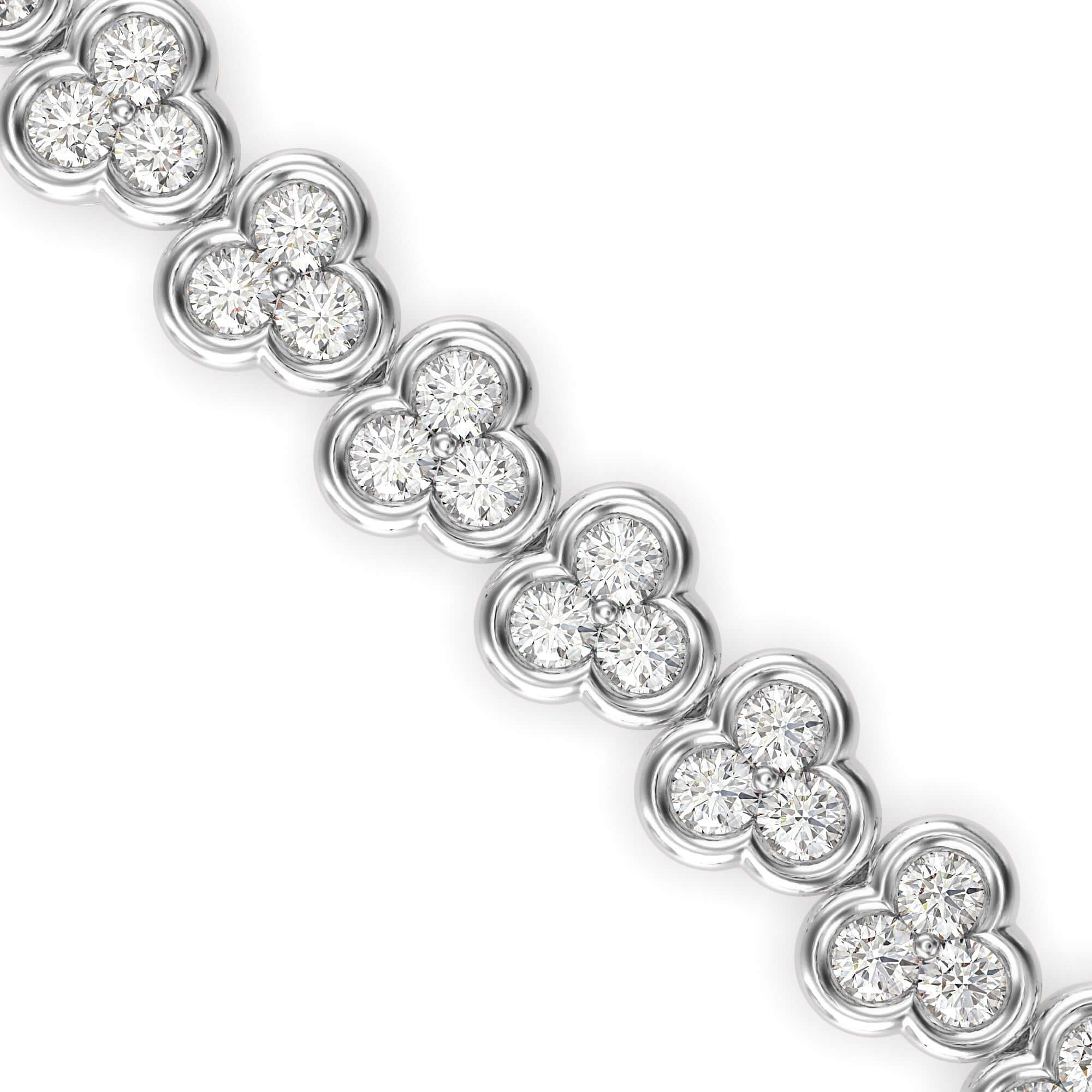 Round Brilliant Cut Lab-Grown Diamond Clover Cluster Tennis Bracelet in White Gold