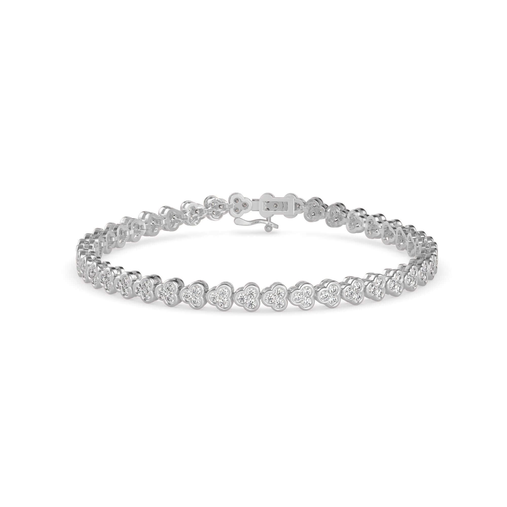 Round Brilliant Cut Lab-Grown Diamond Clover Cluster Tennis Bracelet in White Gold