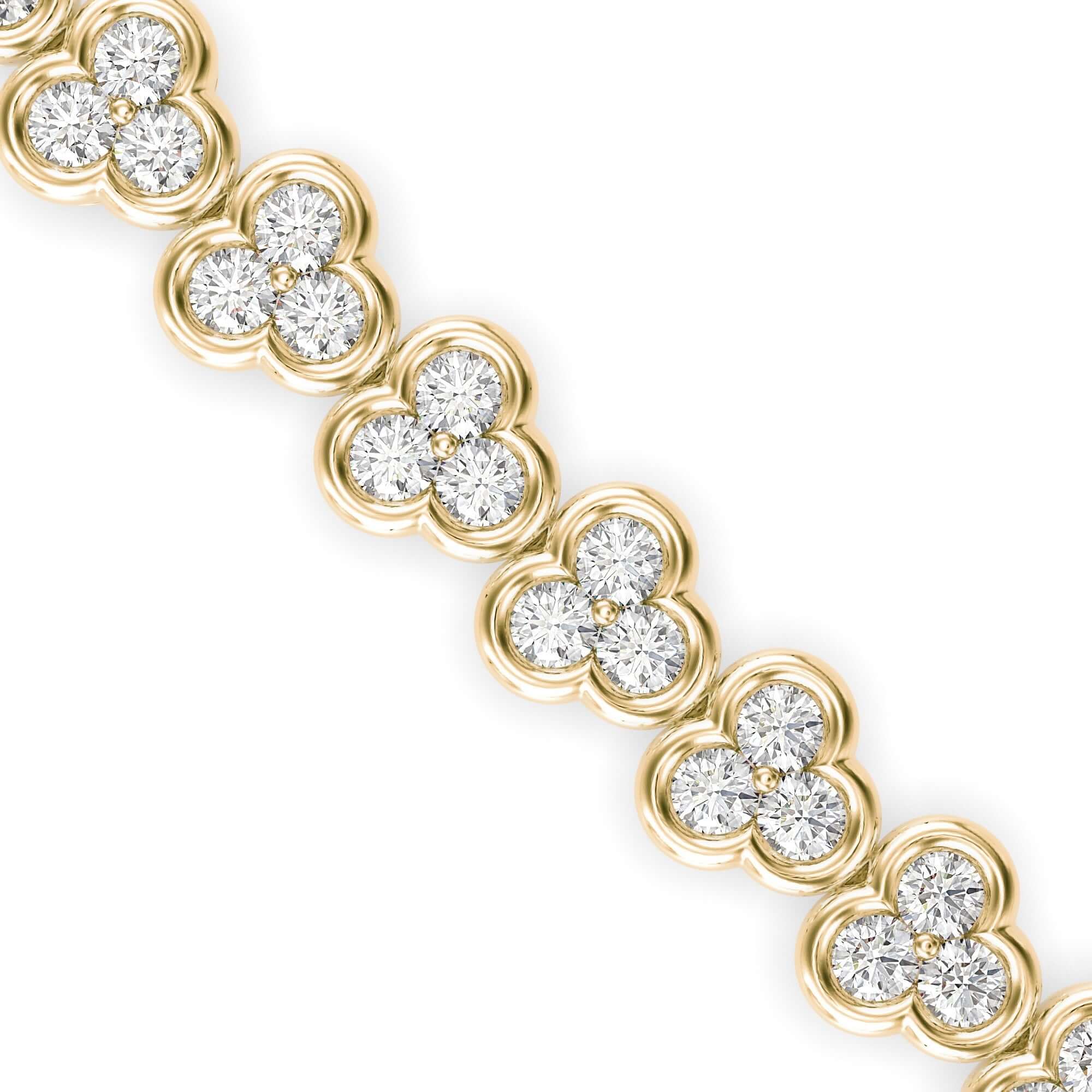 Round Brilliant Cut Lab-Grown Diamond Clover Cluster Tennis Bracelet in Yellow Gold