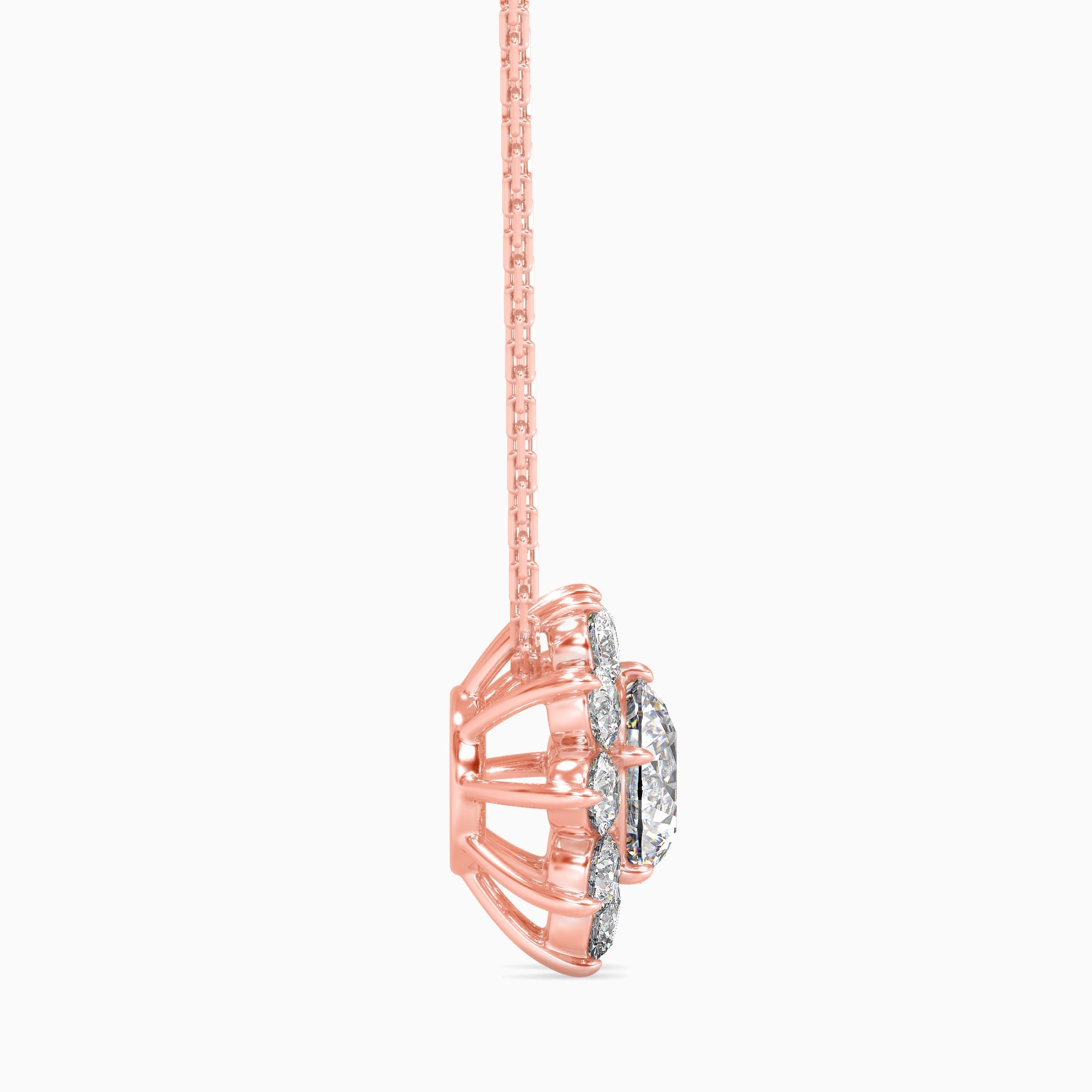 Round Brilliant Cut Lab-Grown Diamond Cluster Floral Pendant in Rose Gold