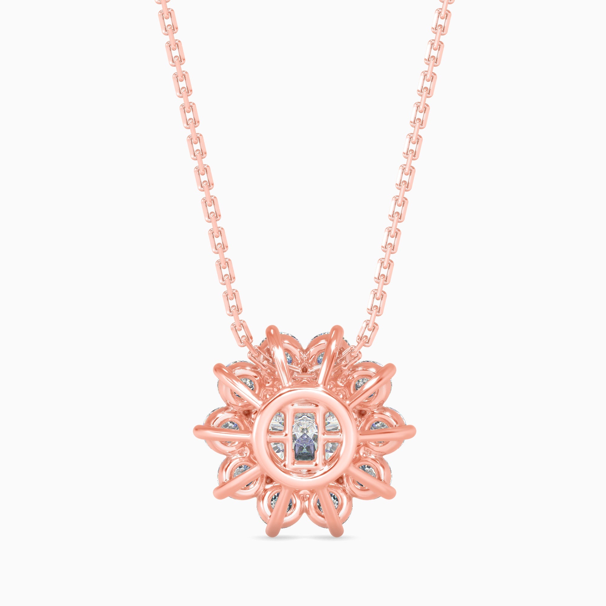 Round Brilliant Cut Lab-Grown Diamond Cluster Floral Pendant in Rose Gold