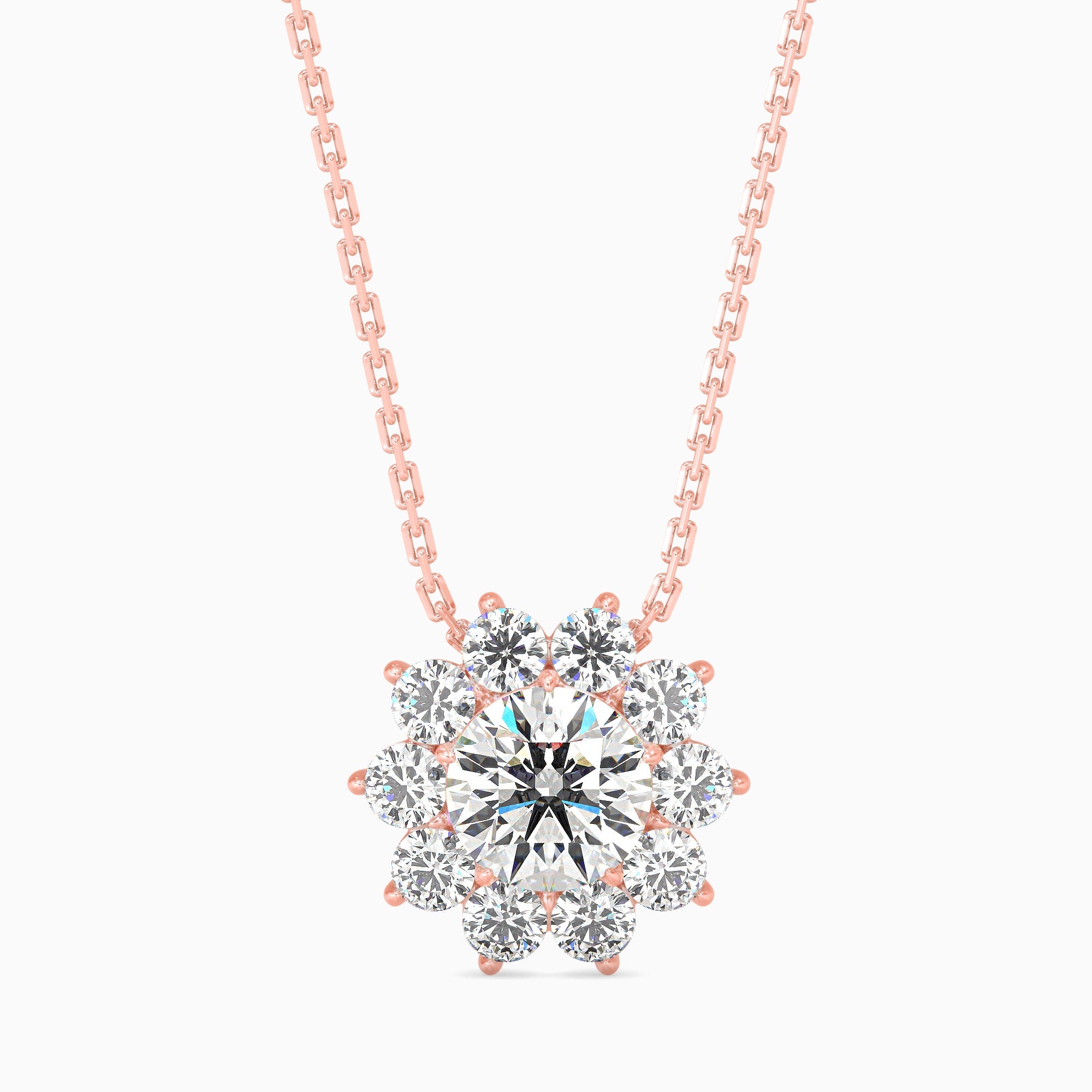 Round Brilliant Cut Lab-Grown Diamond Cluster Floral Pendant in Rose Gold