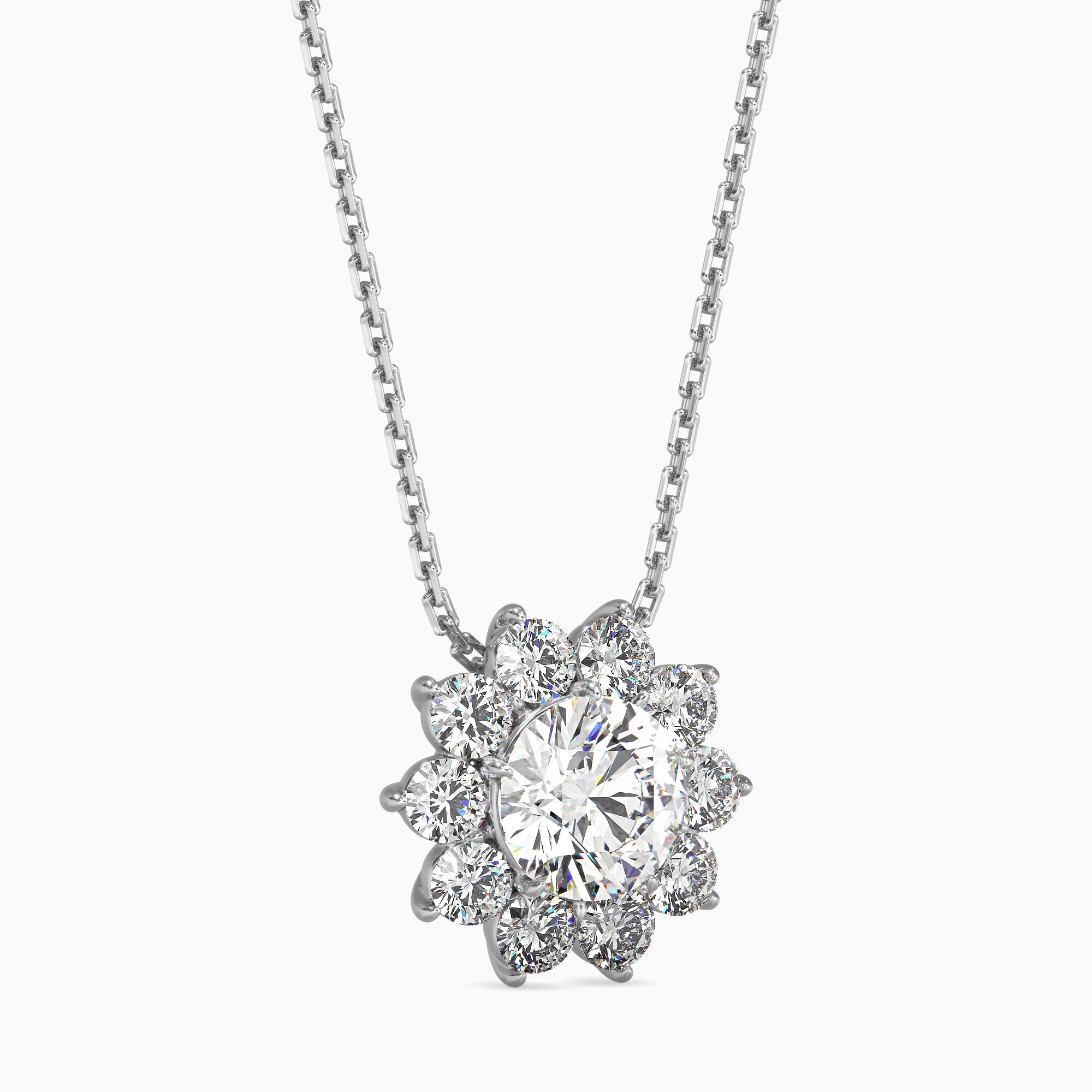 Round Brilliant Cut Lab-Grown Diamond Cluster Floral Pendant in White Gold