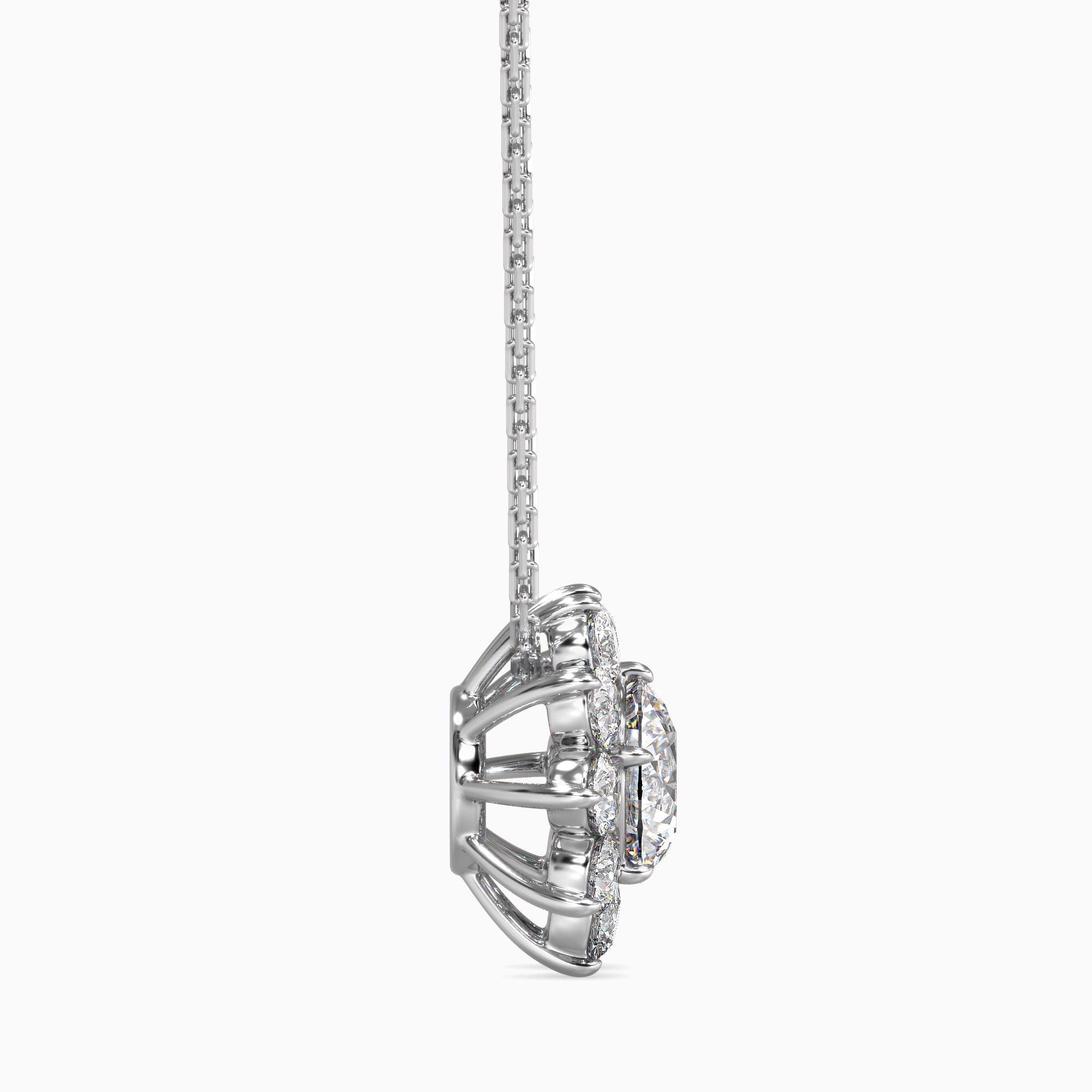 Round Brilliant Cut Lab-Grown Diamond Cluster Floral Pendant in White Gold