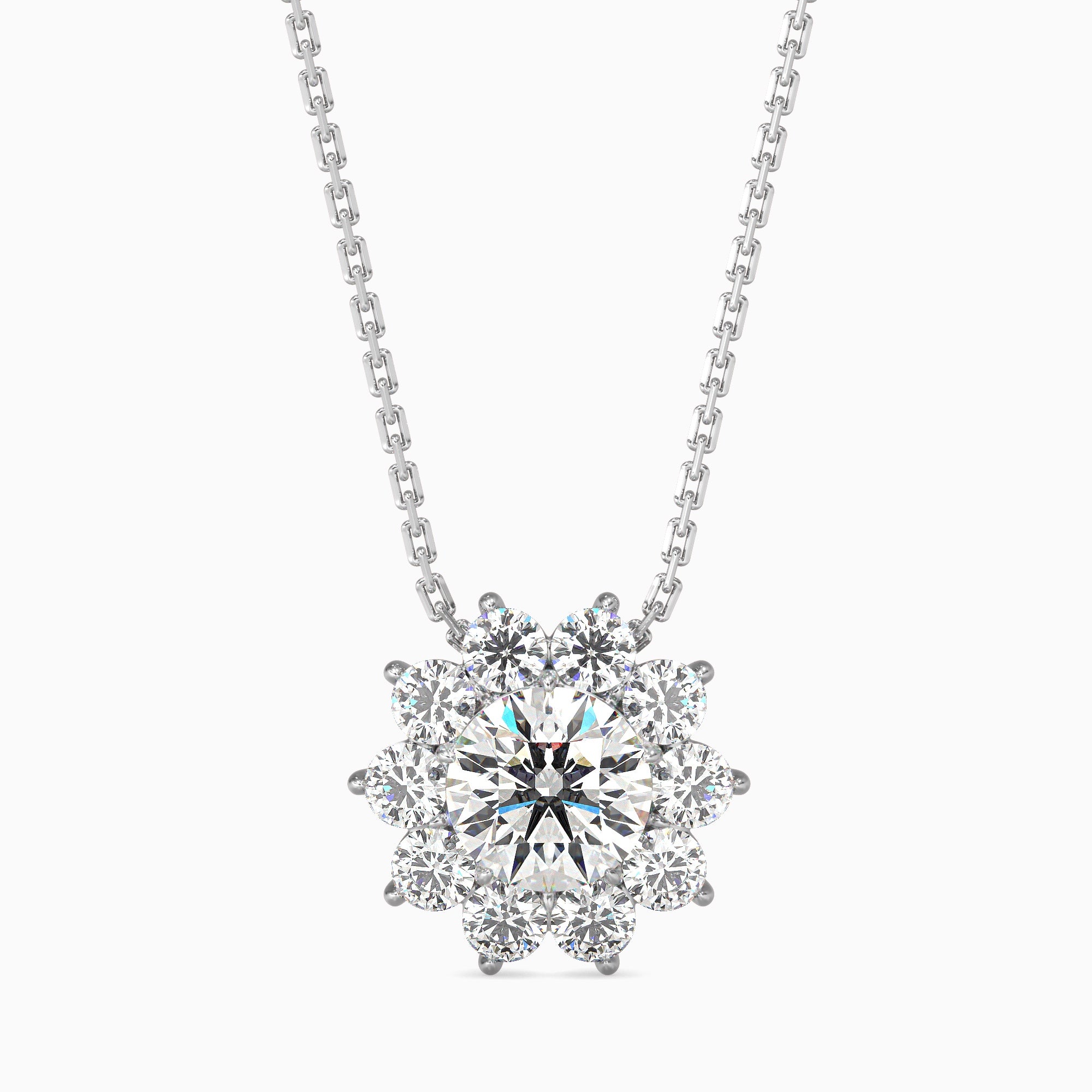 Round Brilliant Cut Lab-Grown Diamond Cluster Floral Pendant in White Gold