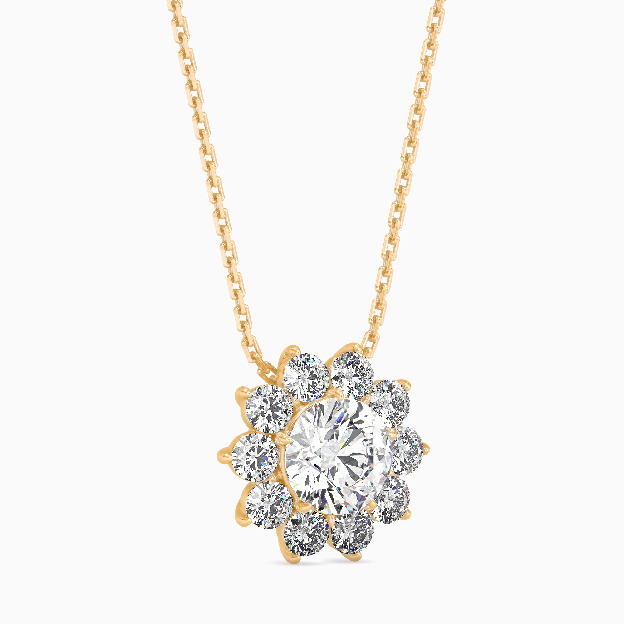 Round Brilliant Cut Lab-Grown Diamond Cluster Floral Pendant in Yellow Gold