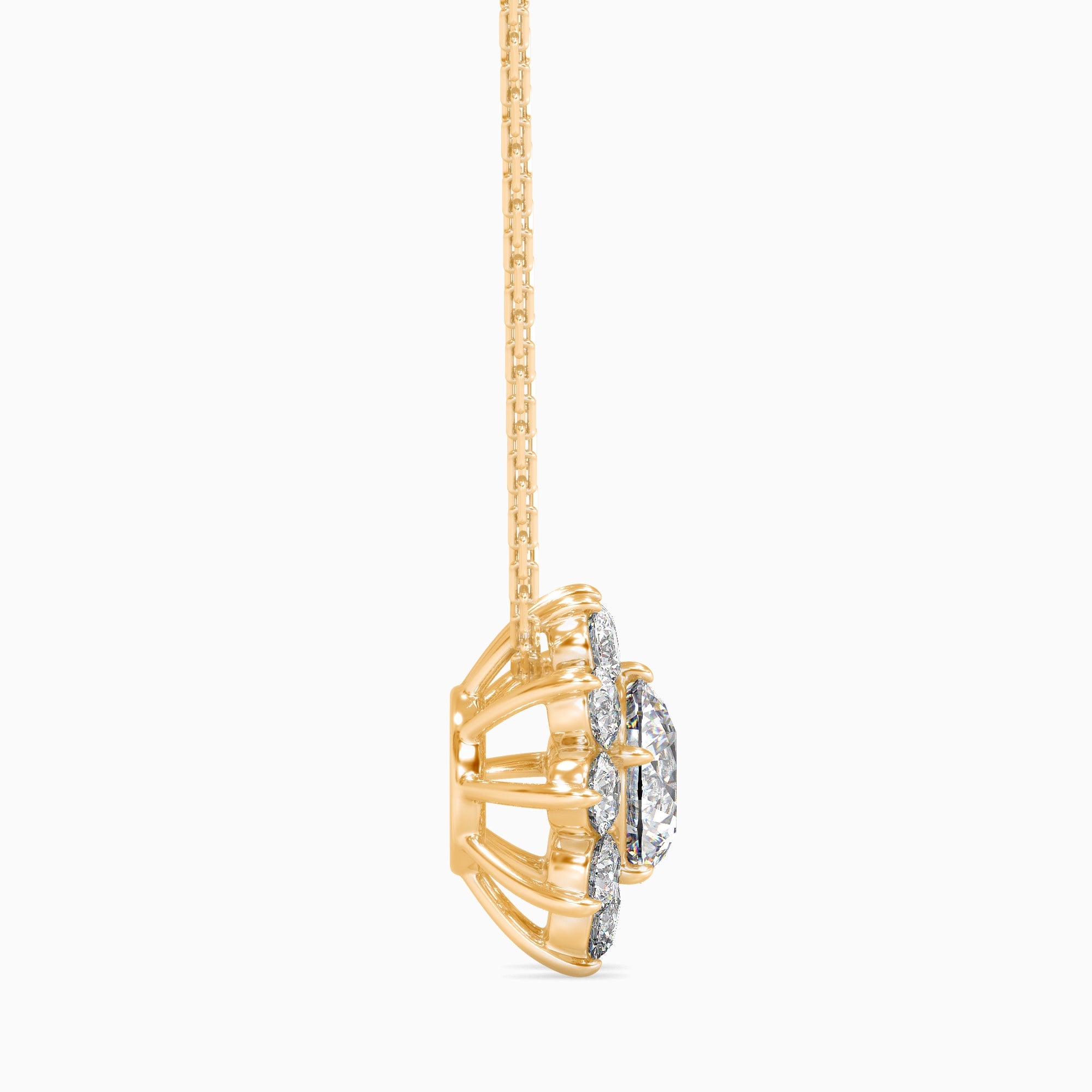 Round Brilliant Cut Lab-Grown Diamond Cluster Floral Pendant in Yellow Gold