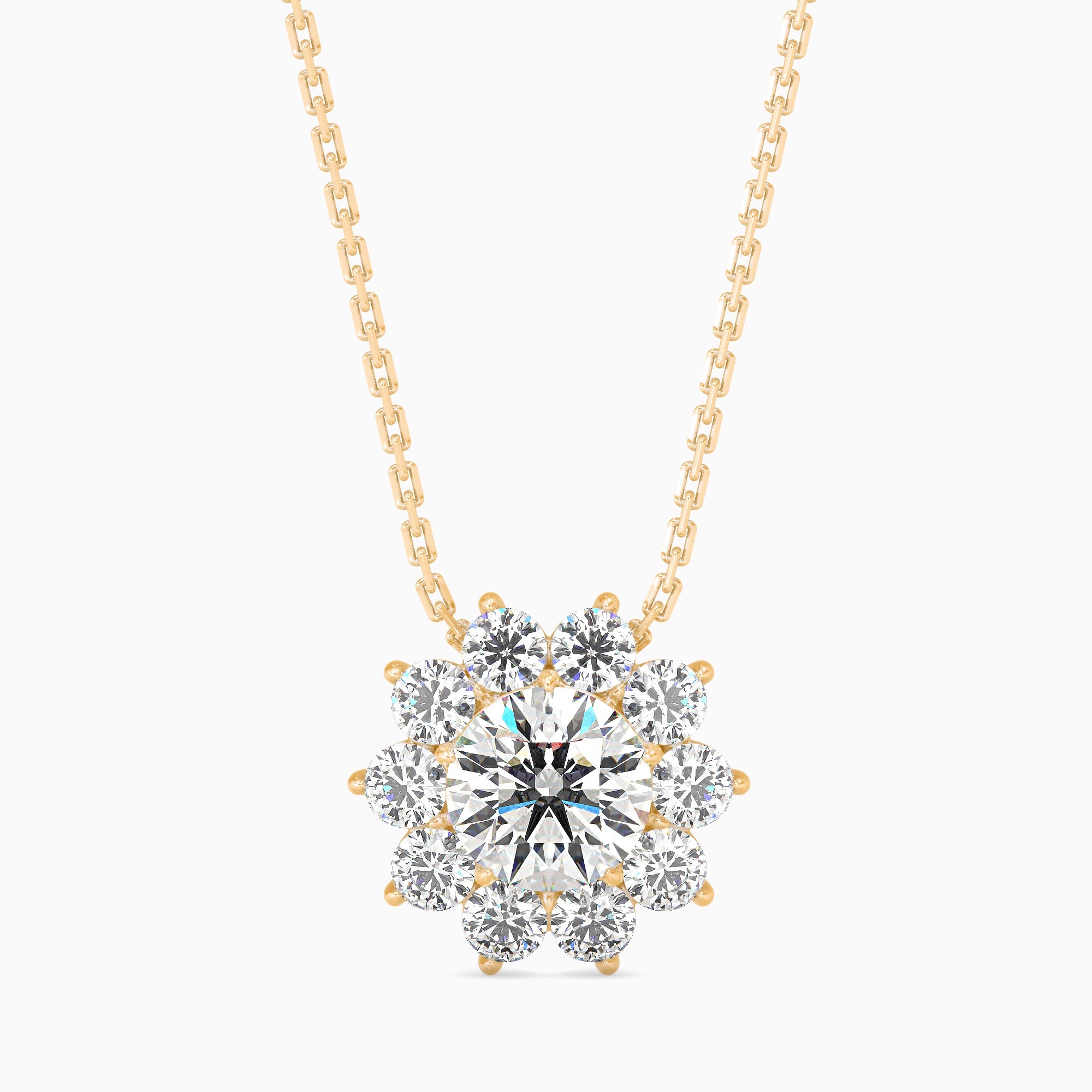 Round Brilliant Cut Lab-Grown Diamond Cluster Floral Pendant in Yellow Gold