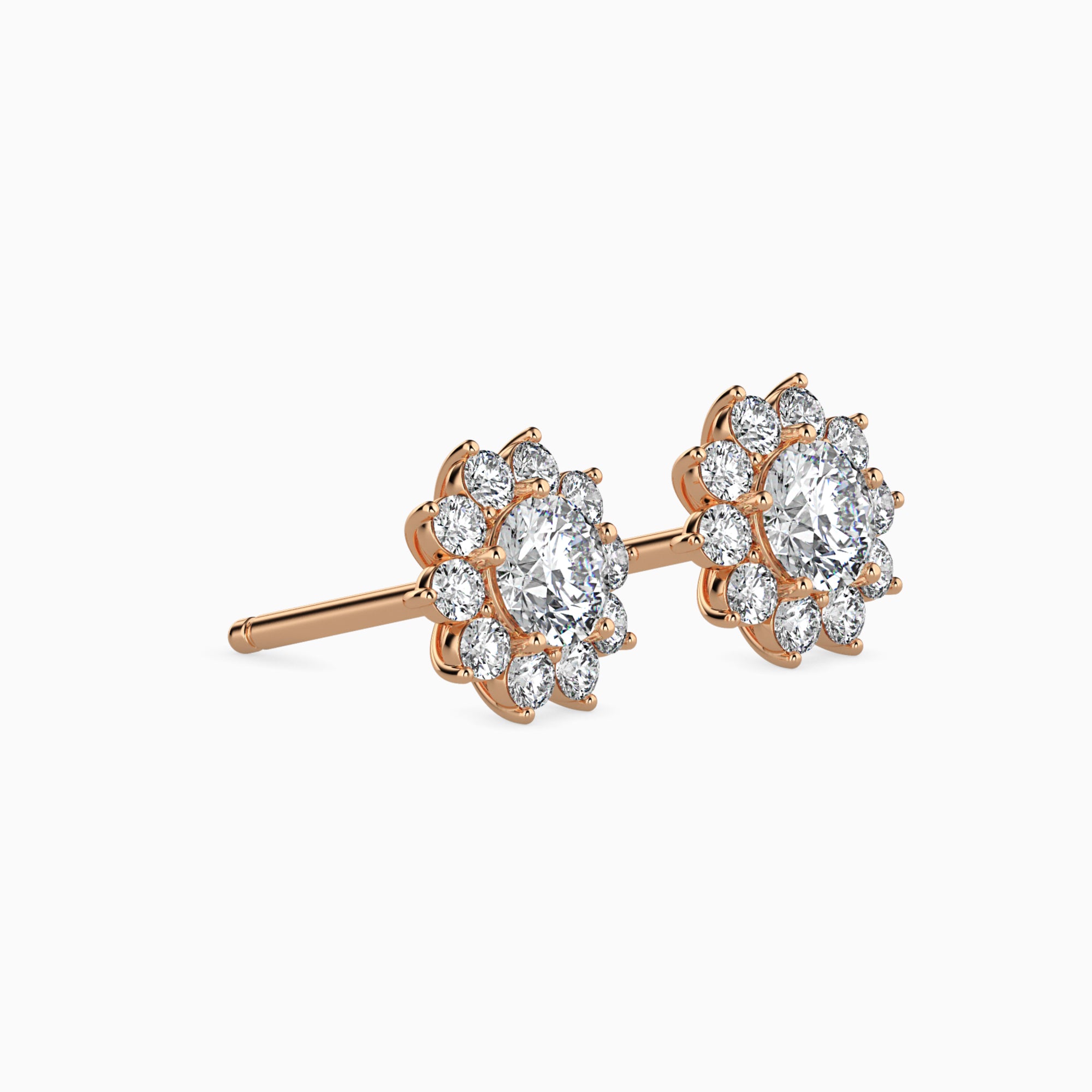 Round Brilliant Cut Lab-Grown Diamond Cluster Floral Stud Earrings in Rose Gold