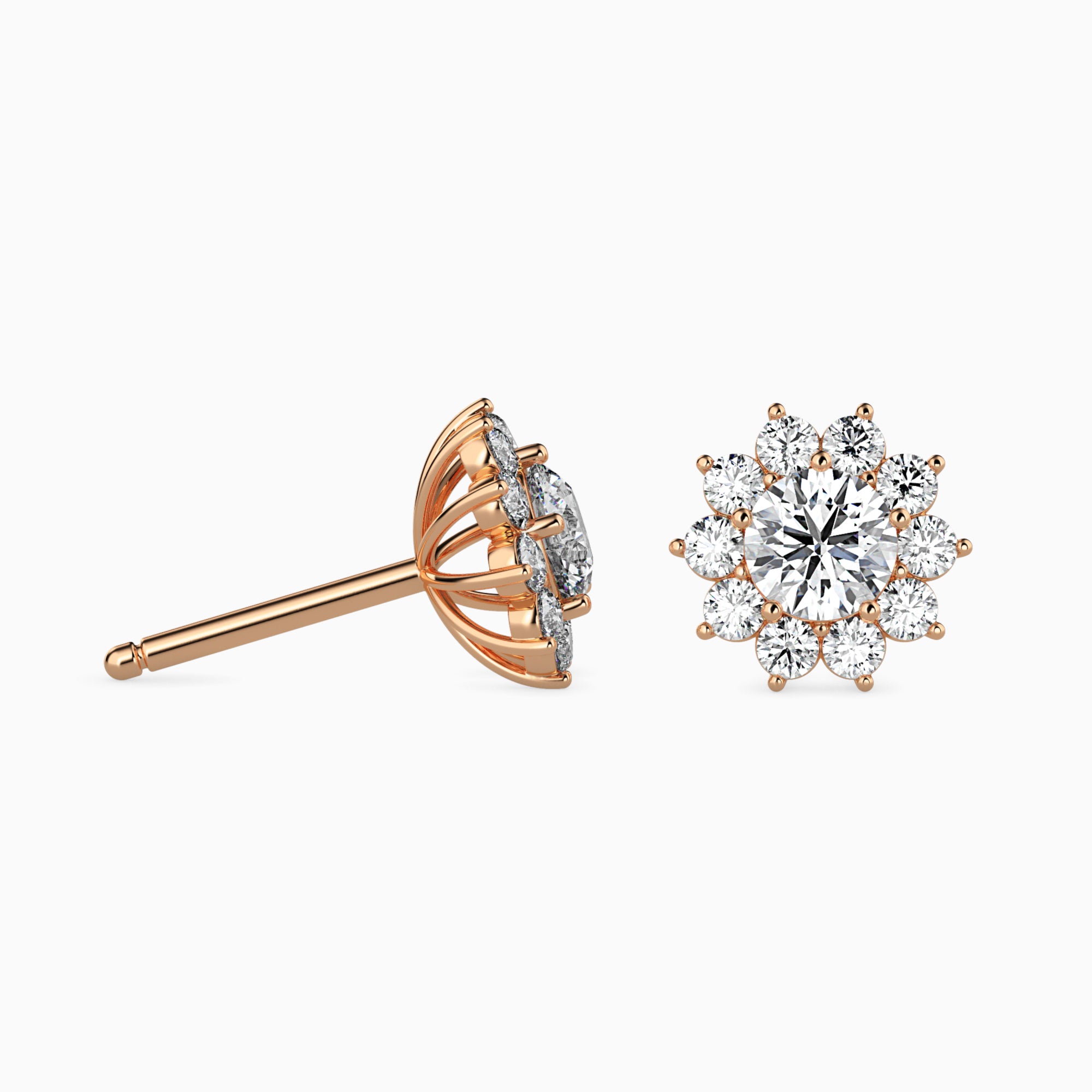 Round Brilliant Cut Lab-Grown Diamond Cluster Floral Stud Earrings in Rose Gold