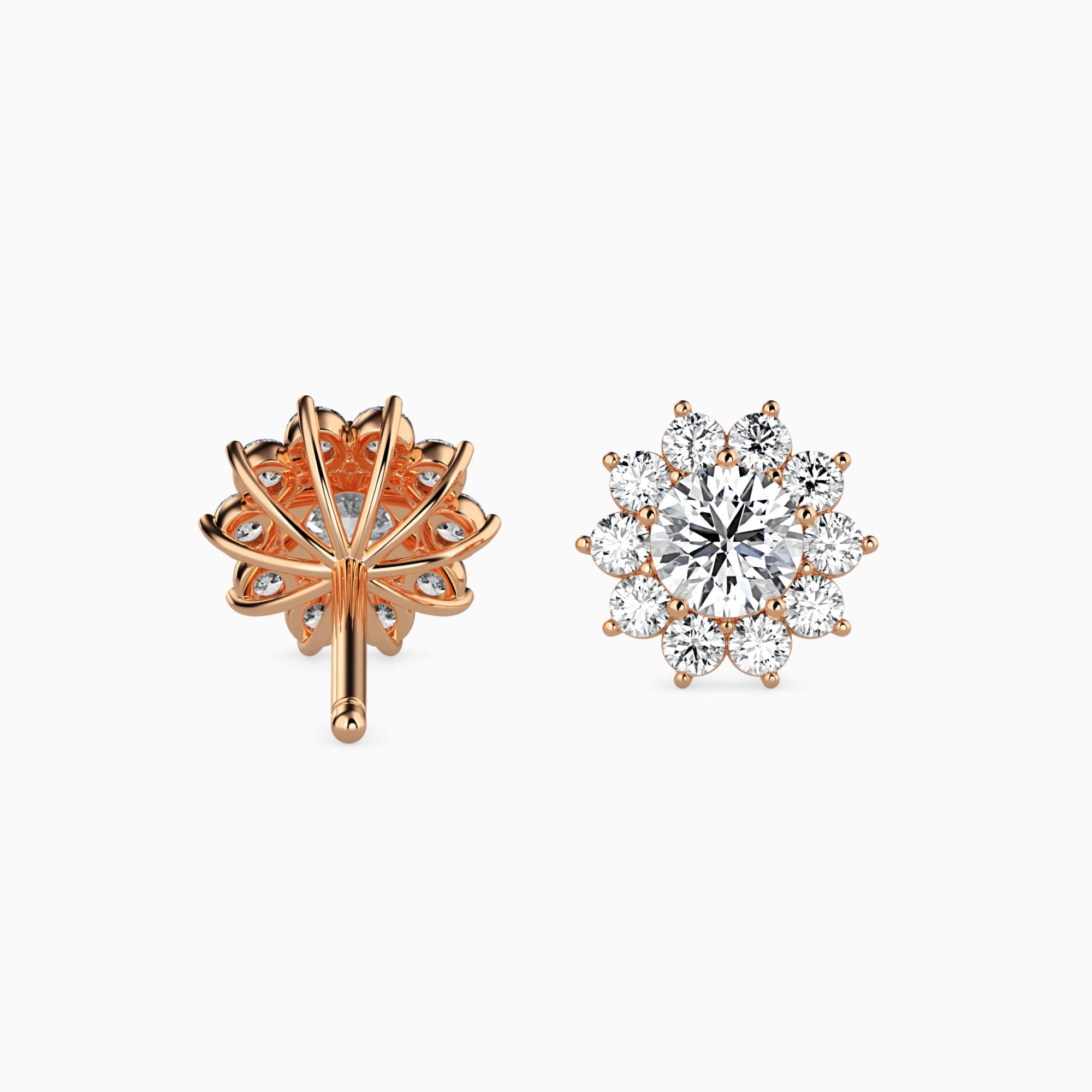 Round Brilliant Cut Lab-Grown Diamond Cluster Floral Stud Earrings in Rose Gold