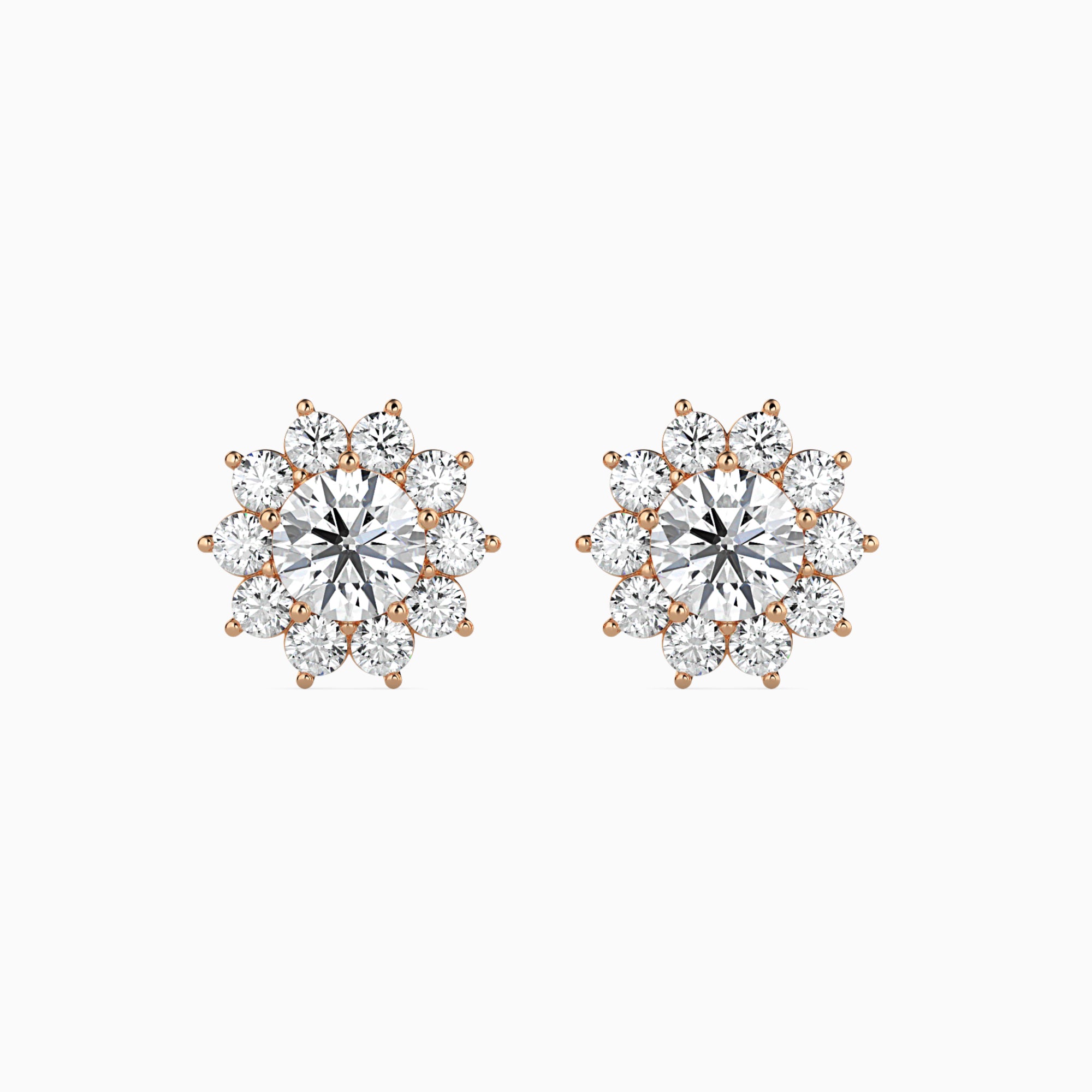 Round Brilliant Cut Lab-Grown Diamond Cluster Floral Stud Earrings in Rose Gold