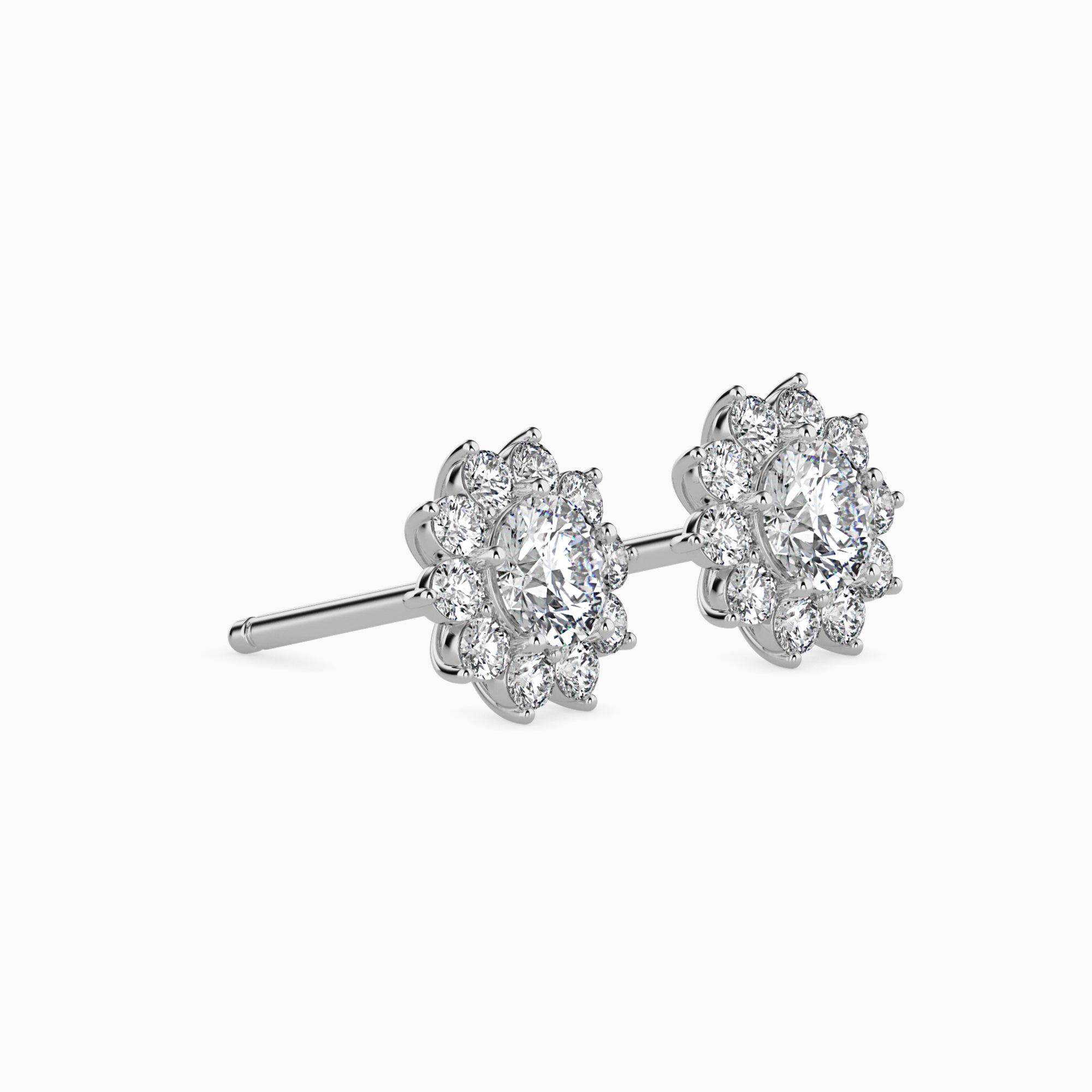 Round Brilliant Cut Lab-Grown Diamond Cluster Floral Stud Earrings in White Gold