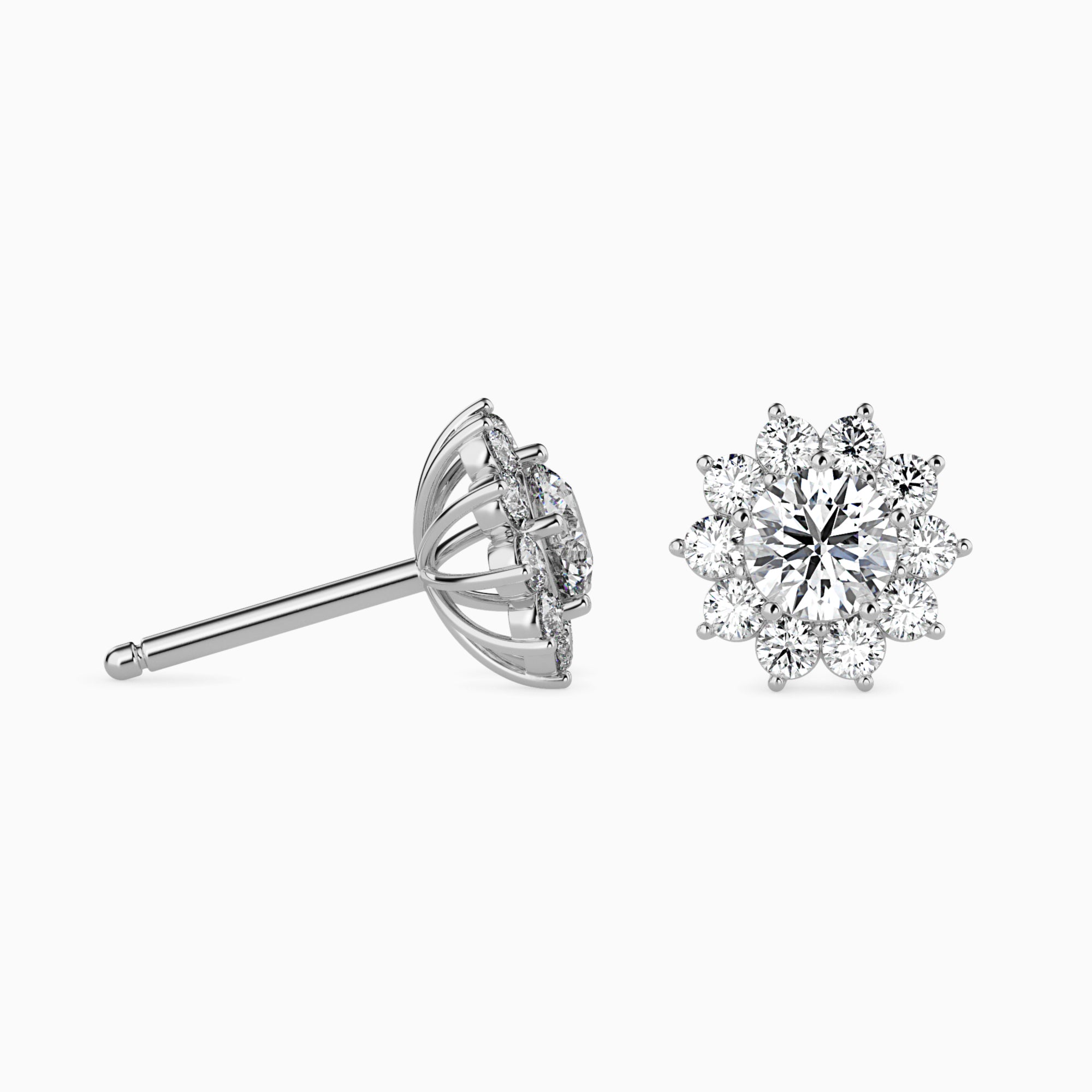 Round Brilliant Cut Lab-Grown Diamond Cluster Floral Stud Earrings in White Gold