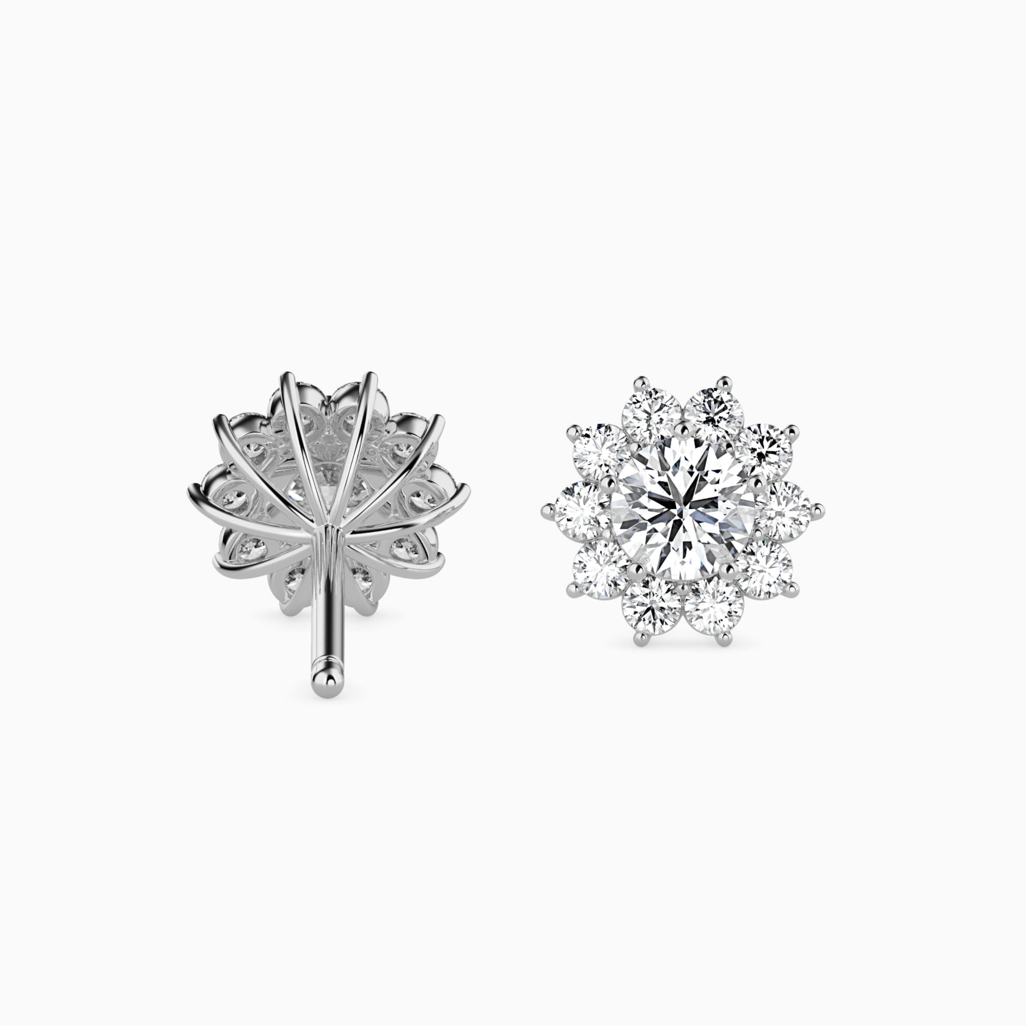 Round Brilliant Cut Lab-Grown Diamond Cluster Floral Stud Earrings in White Gold