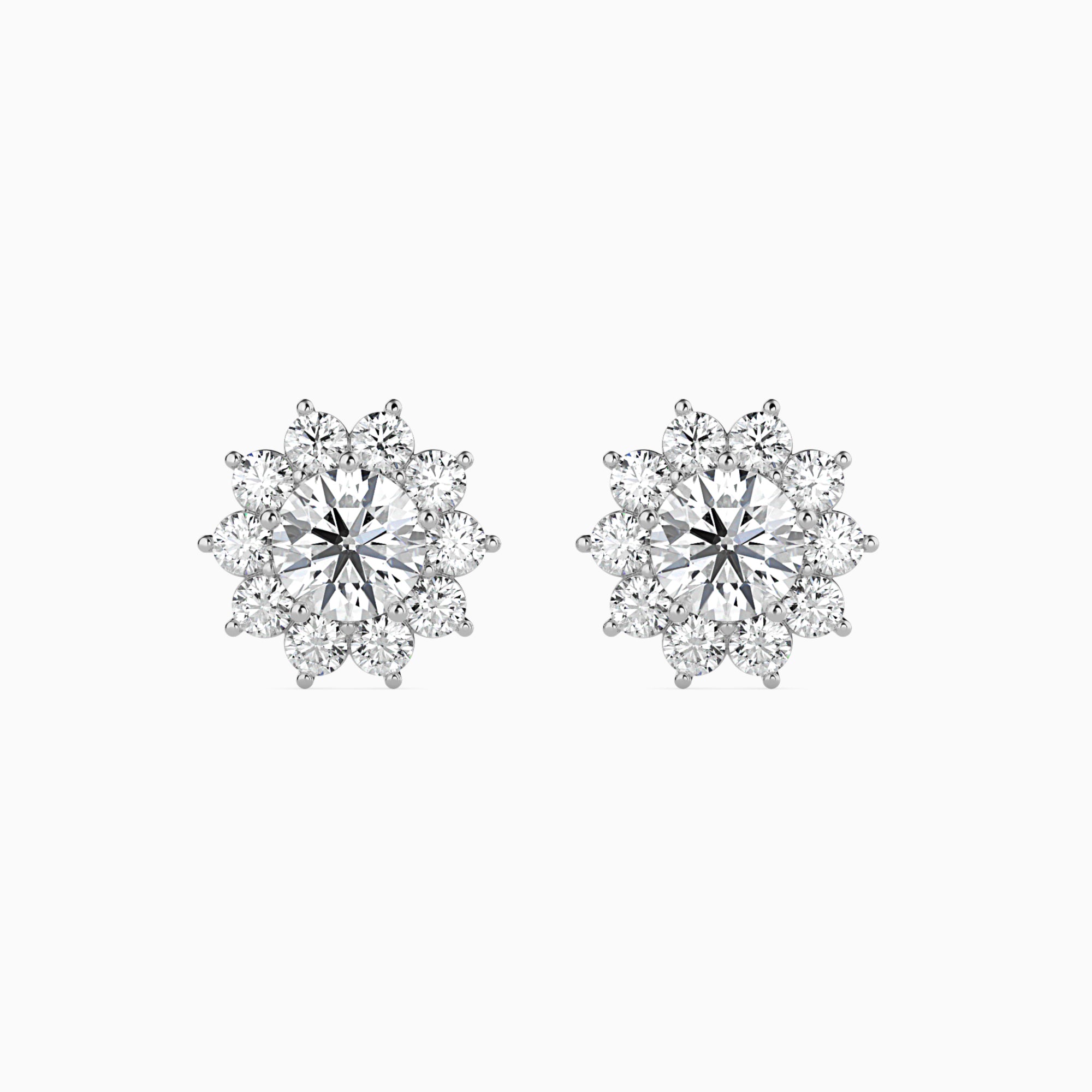 Round Brilliant Cut Lab-Grown Diamond Cluster Floral Stud Earrings in White Gold