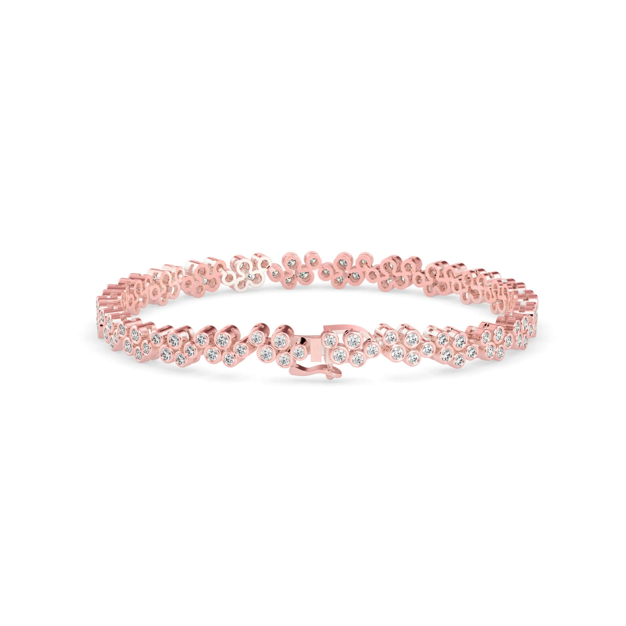 Round Brilliant Cut Lab-Grown Diamond Cluster Tennis Bracelet in Rose Gold