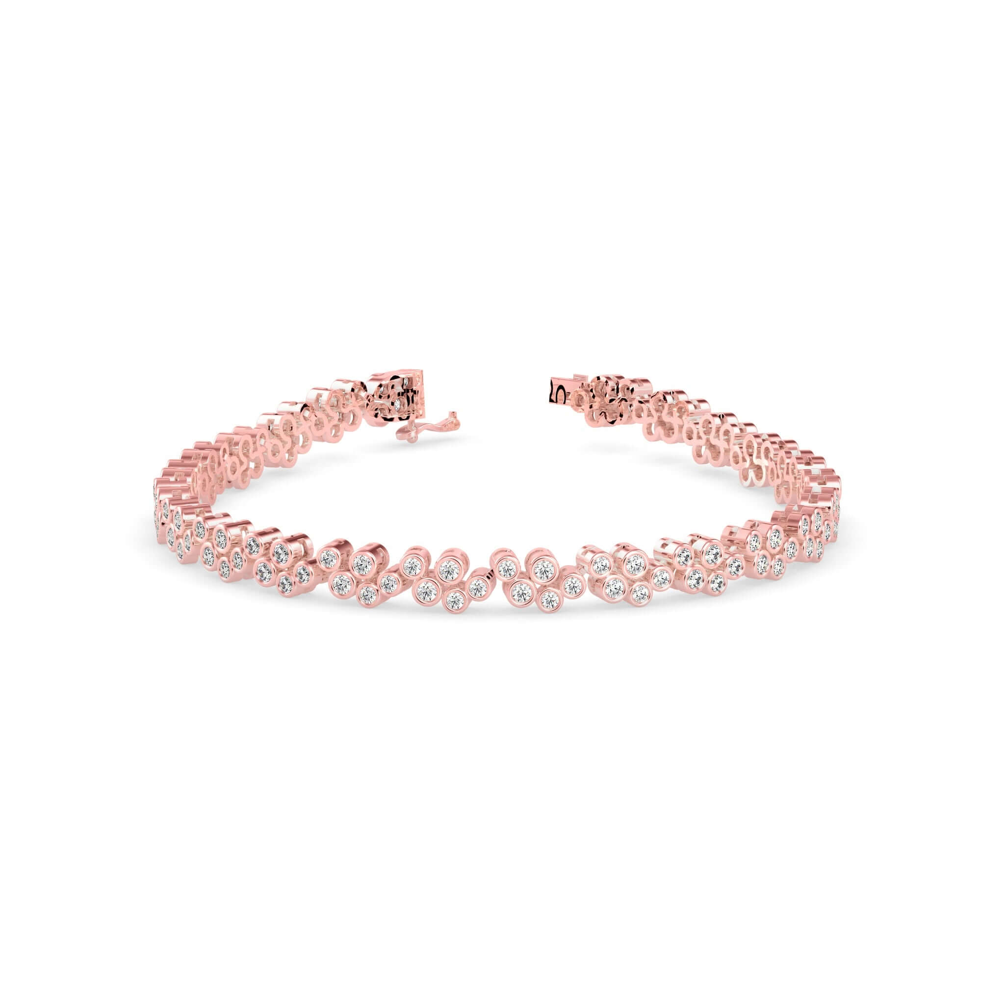 Round Brilliant Cut Lab-Grown Diamond Cluster Tennis Bracelet in Rose Gold