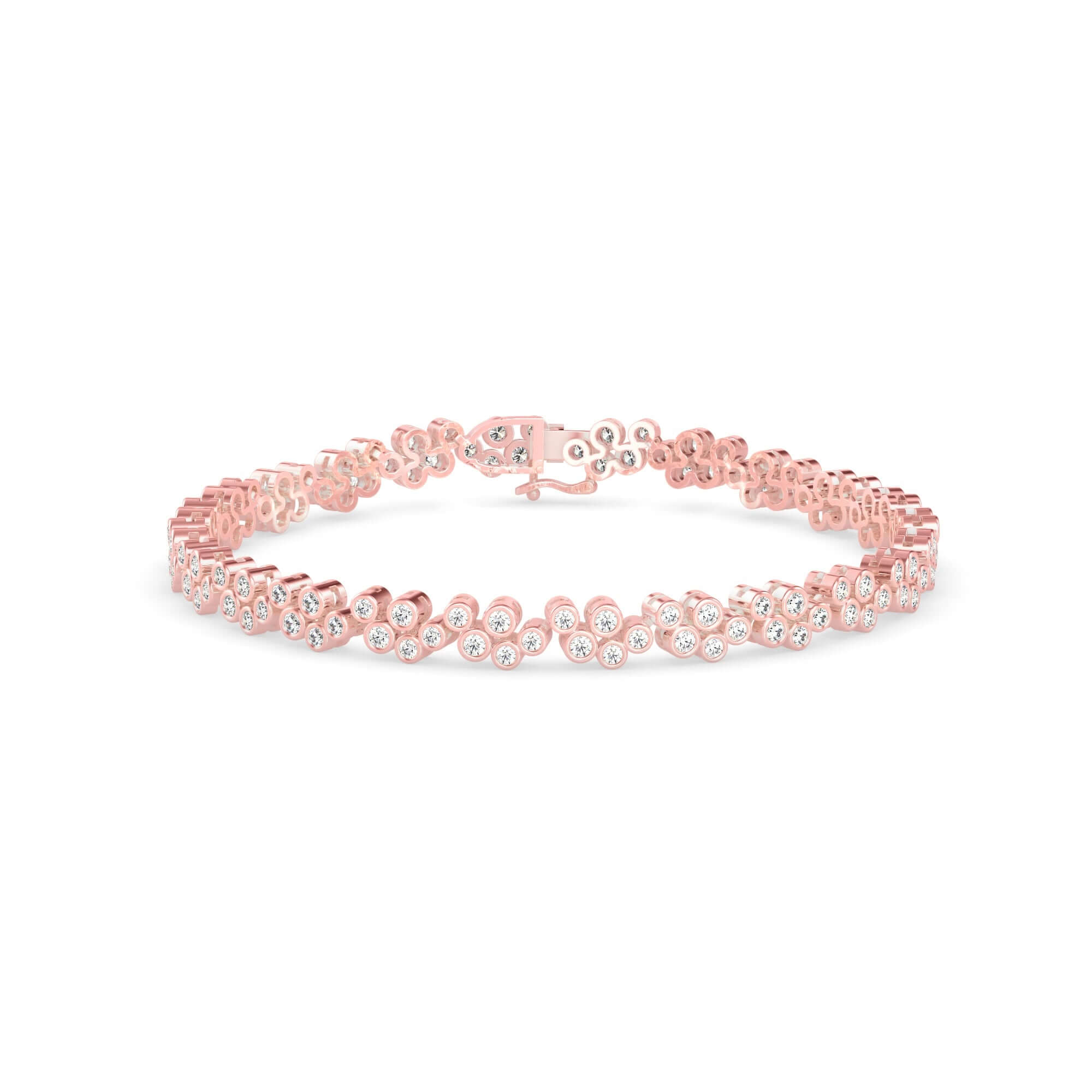 Round Brilliant Cut Lab-Grown Diamond Cluster Tennis Bracelet in Rose Gold