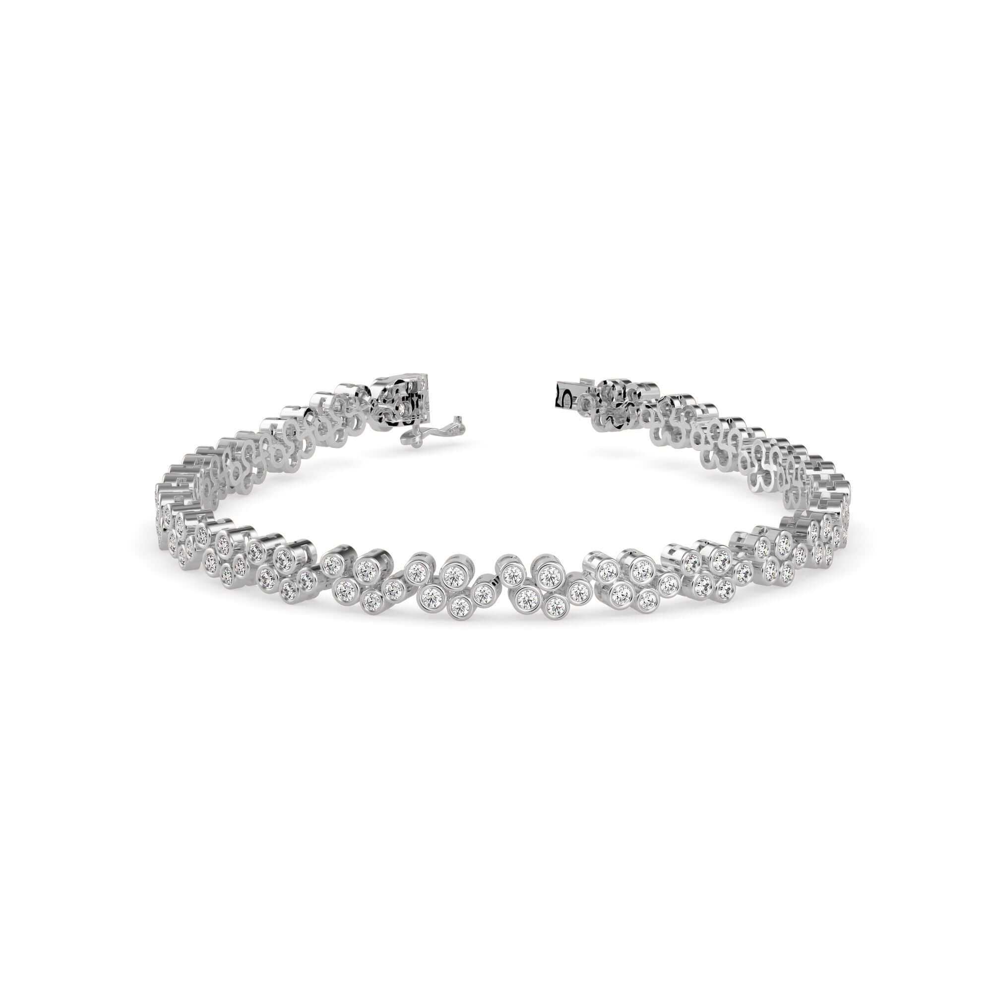 Round Brilliant Cut Lab-Grown Diamond Cluster Tennis Bracelet in White Gold