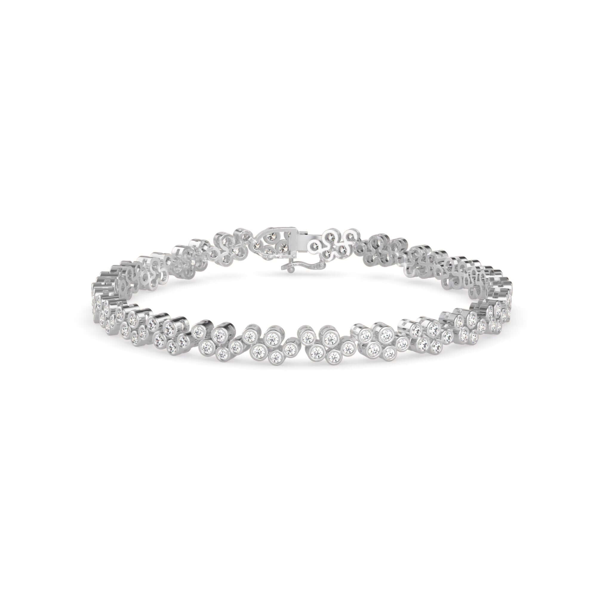 Round Brilliant Cut Lab-Grown Diamond Cluster Tennis Bracelet in White Gold