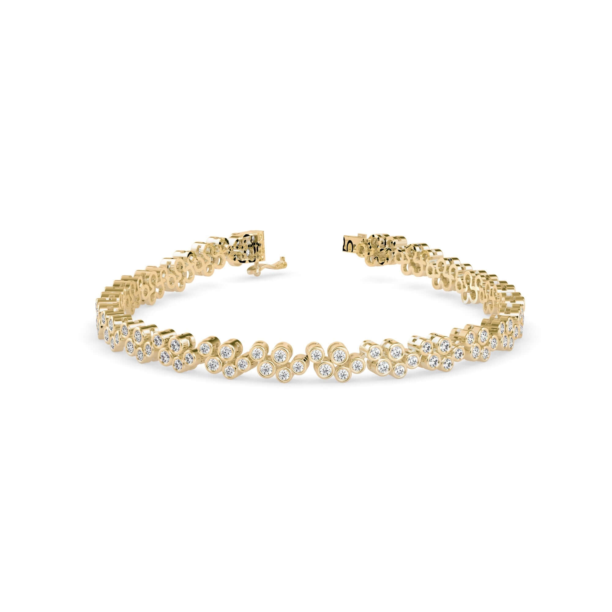 Round Brilliant Cut Lab-Grown Diamond Cluster Tennis Bracelet in Yellow Gold