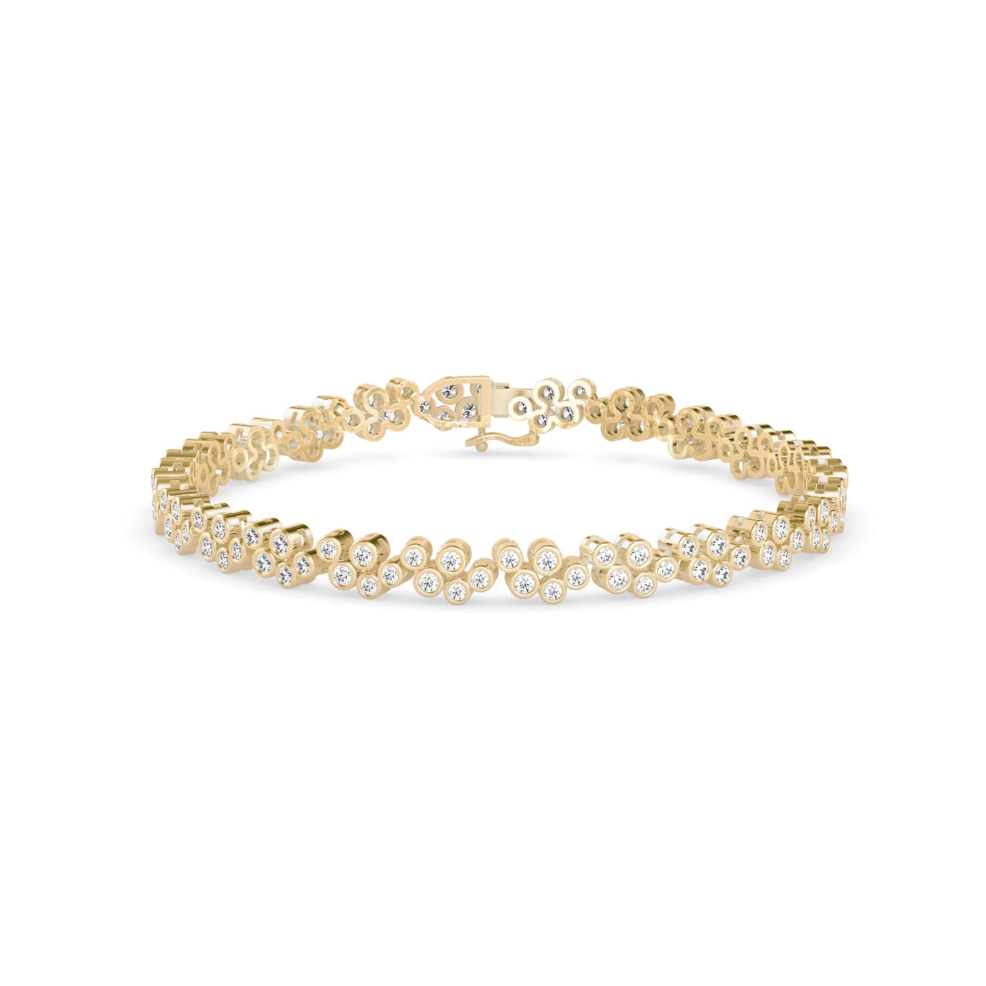 Round Brilliant Cut Lab-Grown Diamond Cluster Tennis Bracelet in Yellow Gold