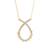 Round Brilliant Cut Lab-Grown Diamond Crossover Open Drop Pendant in Yellow Gold