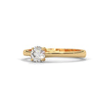 Round Brilliant Cut Lab-Grown Diamond Crossover Solitaire Engagement Ring in Yellow Gold