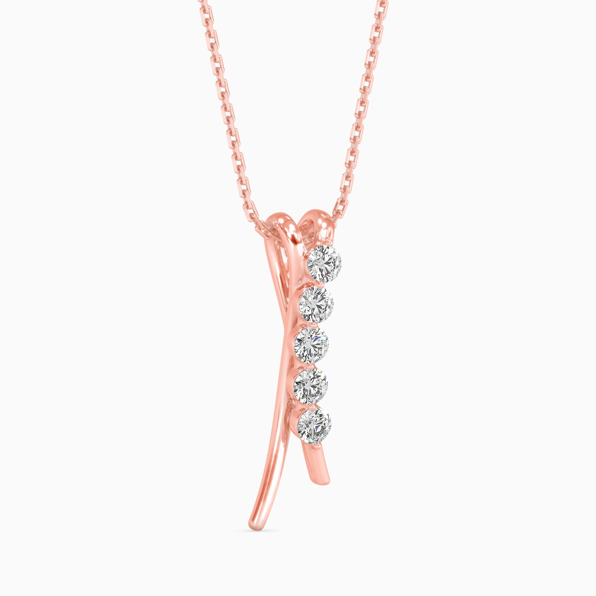 Round Brilliant Cut Lab-Grown Diamond Curved Pendant in Rose Gold