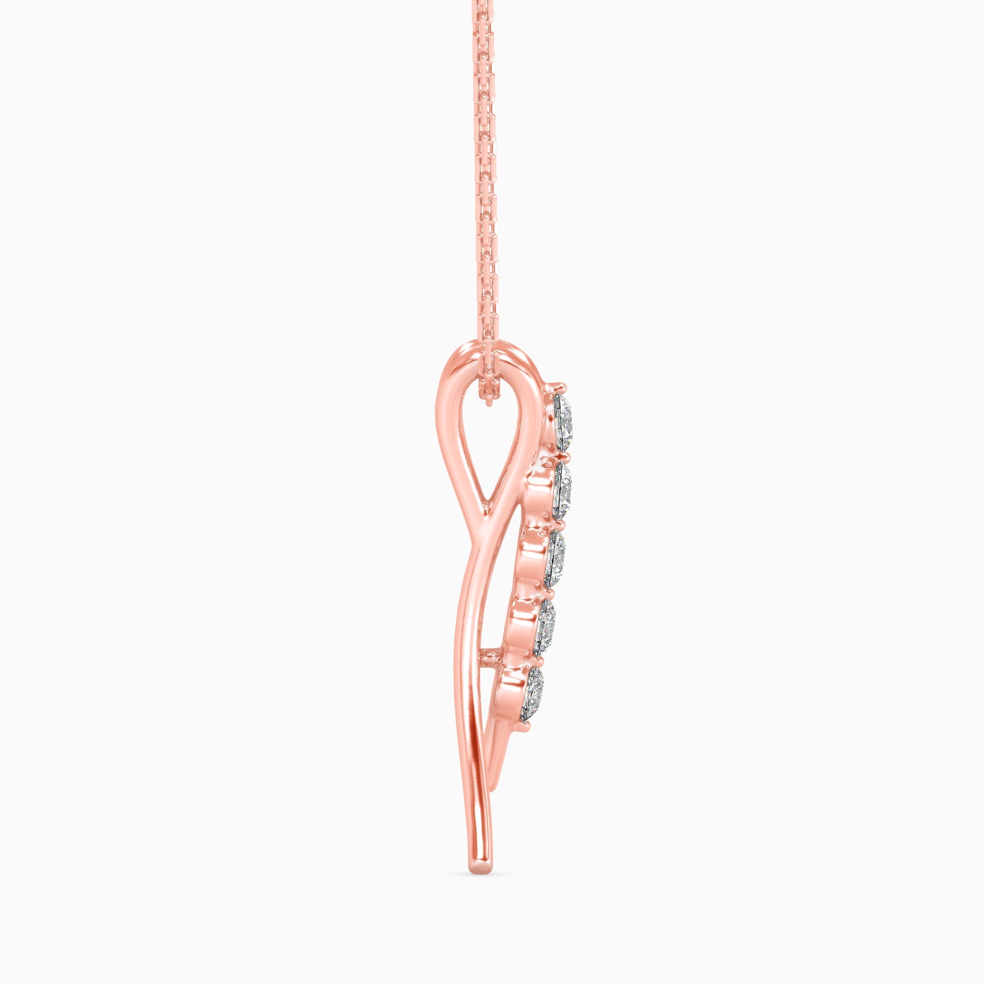 Round Brilliant Cut Lab-Grown Diamond Curved Pendant in Rose Gold