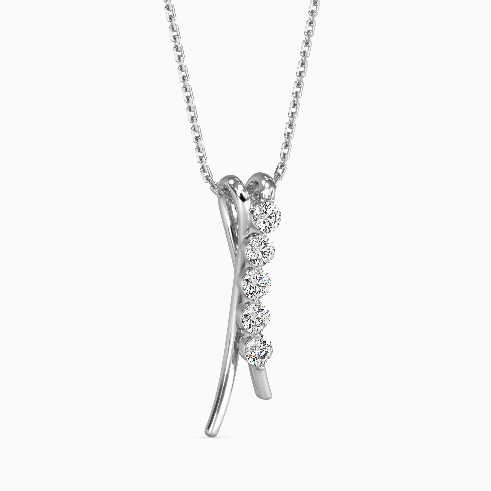 Round Brilliant Cut Lab-Grown Diamond Curved Pendant in White Gold