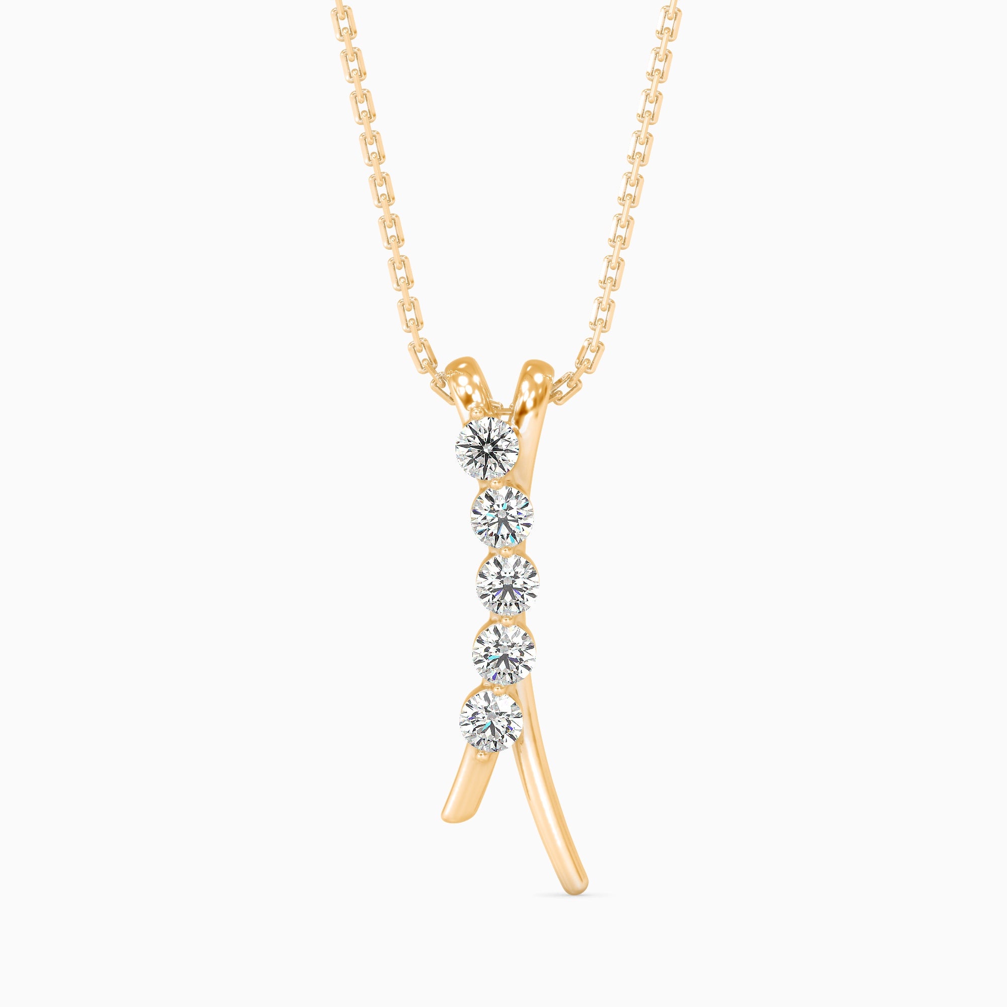 Round Brilliant Cut Lab-Grown Diamond Curved Pendant in Yellow Gold