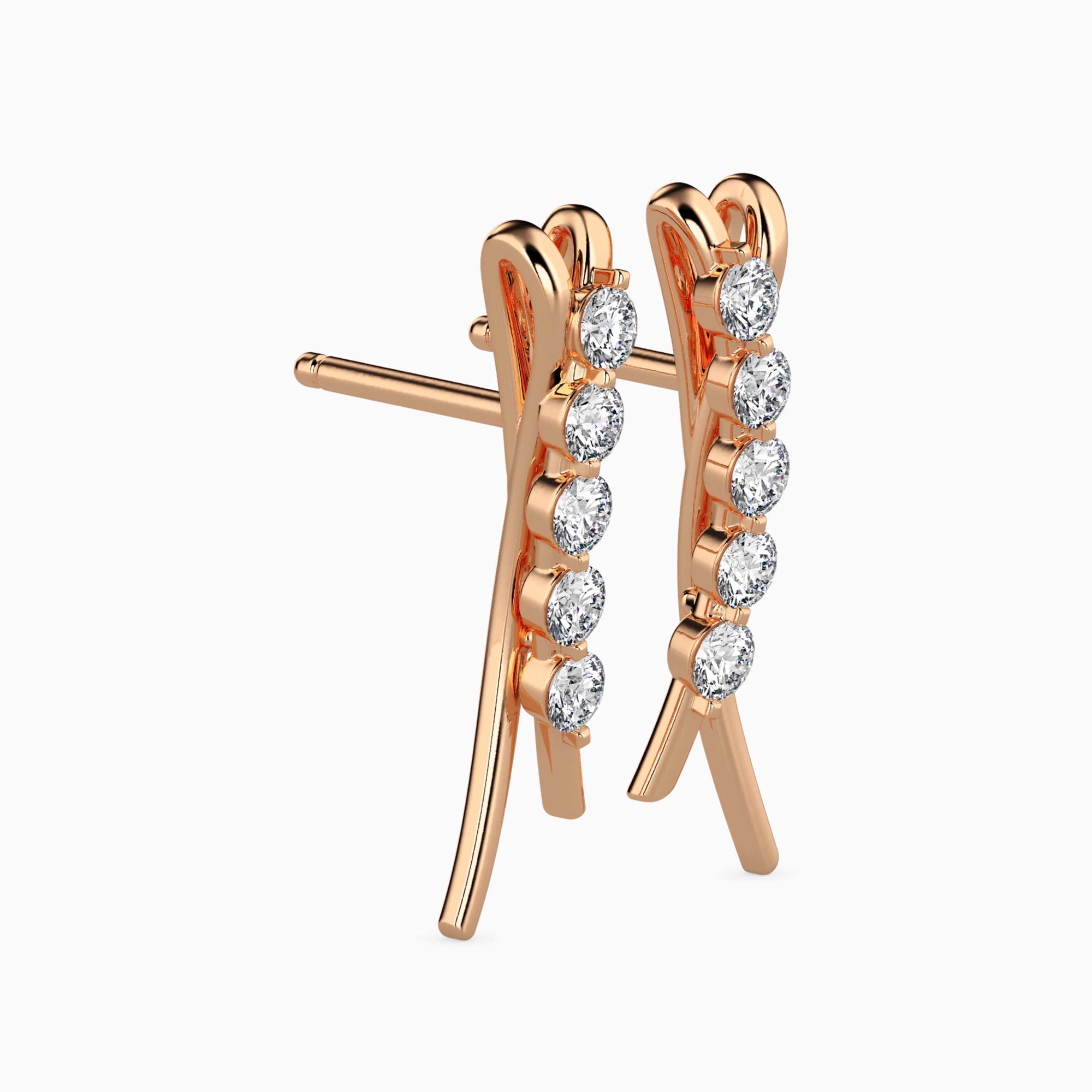 Round Brilliant Cut Lab-Grown Diamond Curved Stud Earrings in Rose Gold