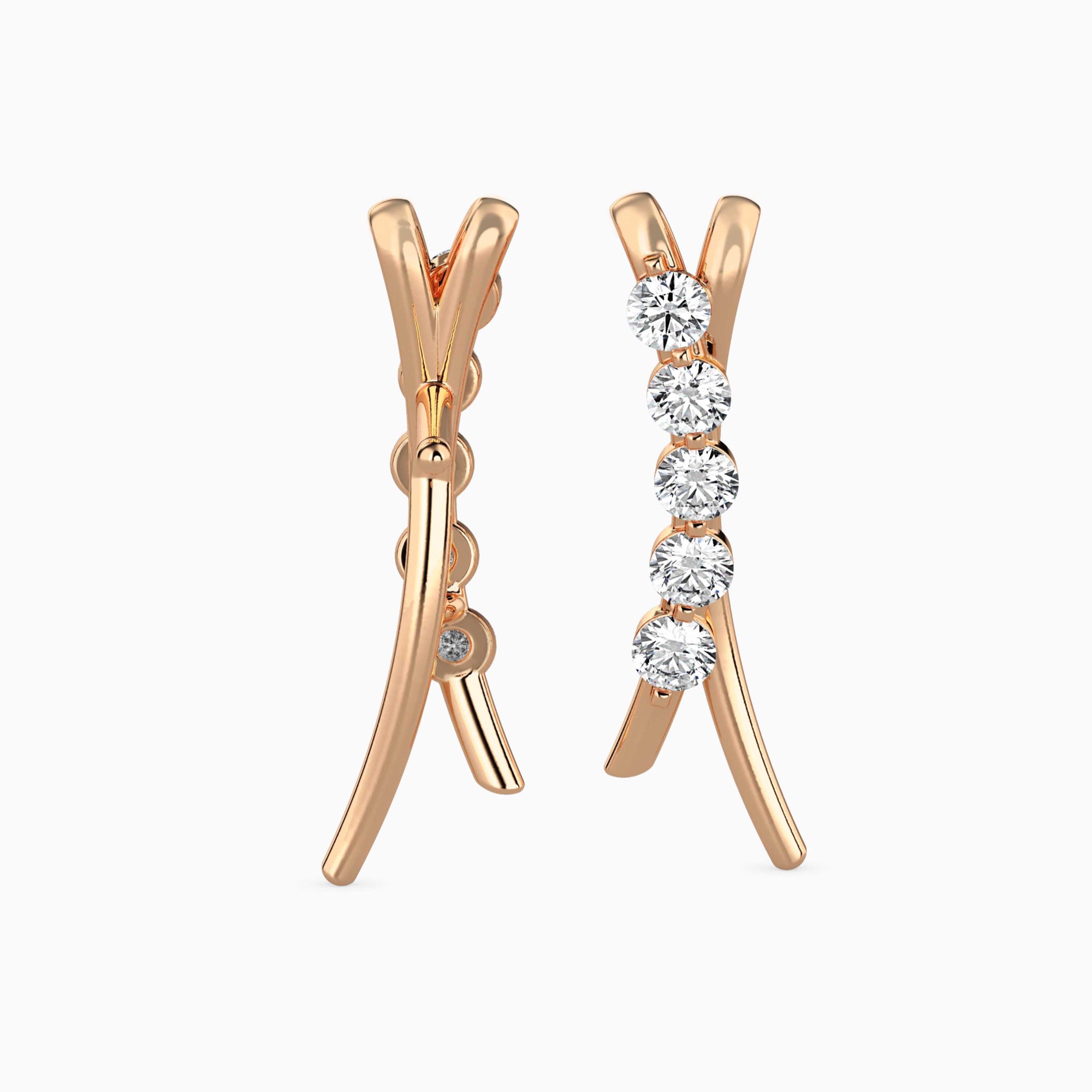 Round Brilliant Cut Lab-Grown Diamond Curved Stud Earrings in Rose Gold